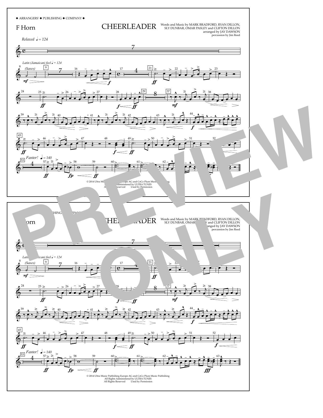 Jay Dawson Cheerleader - F Horn sheet music notes and chords arranged for Marching Band