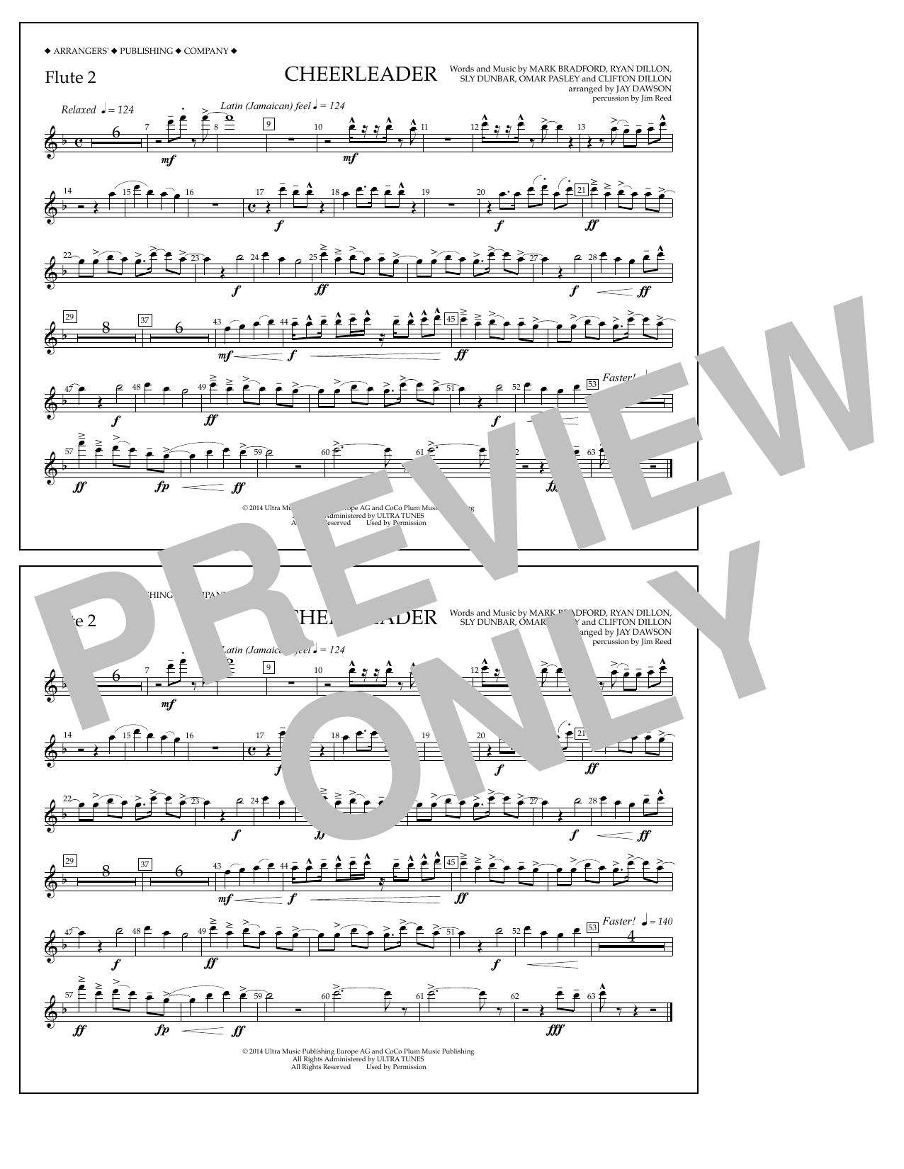 Jay Dawson Cheerleader - Flute 2 sheet music notes and chords arranged for Marching Band