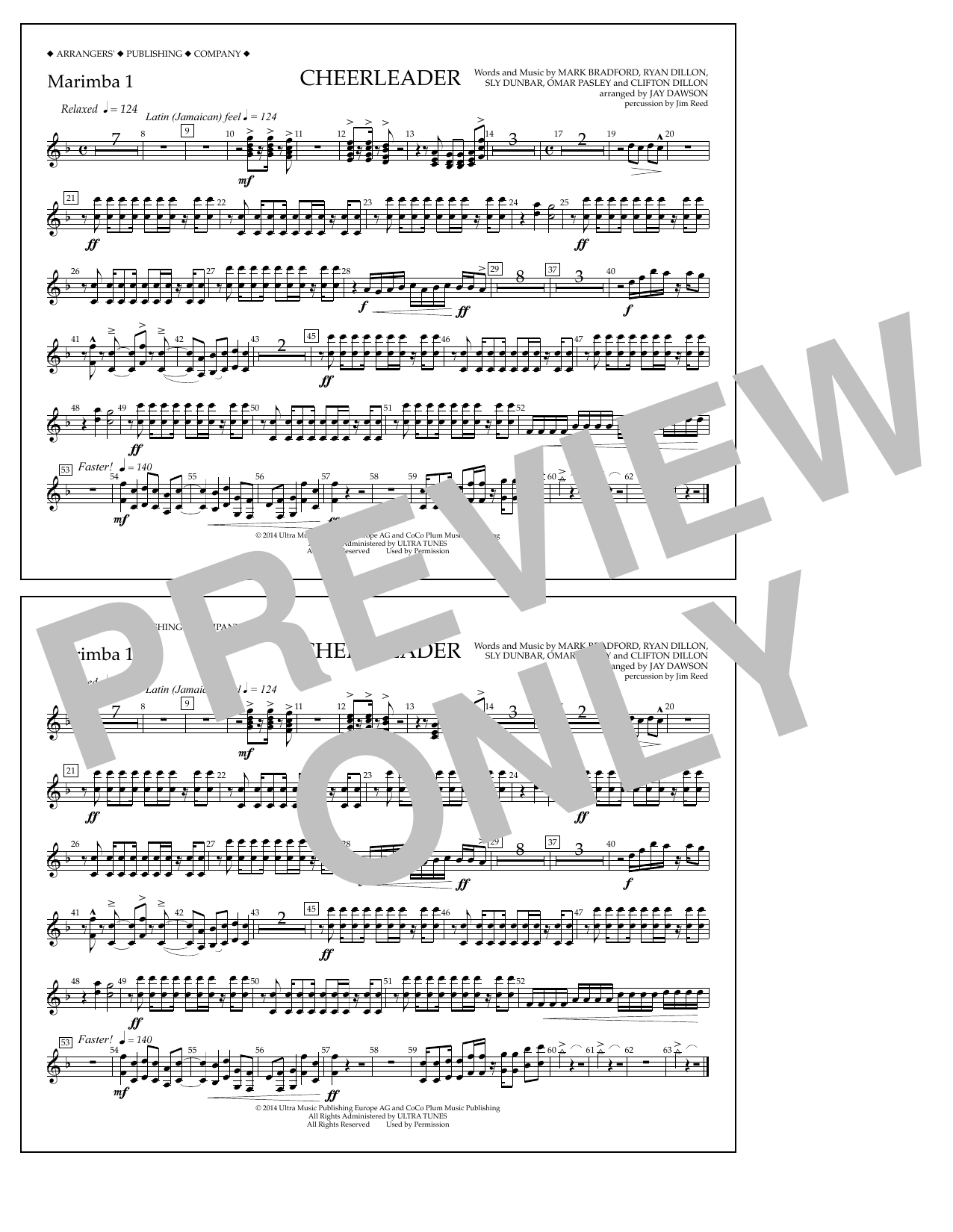 Jay Dawson Cheerleader - Marimba 1 sheet music notes and chords arranged for Marching Band