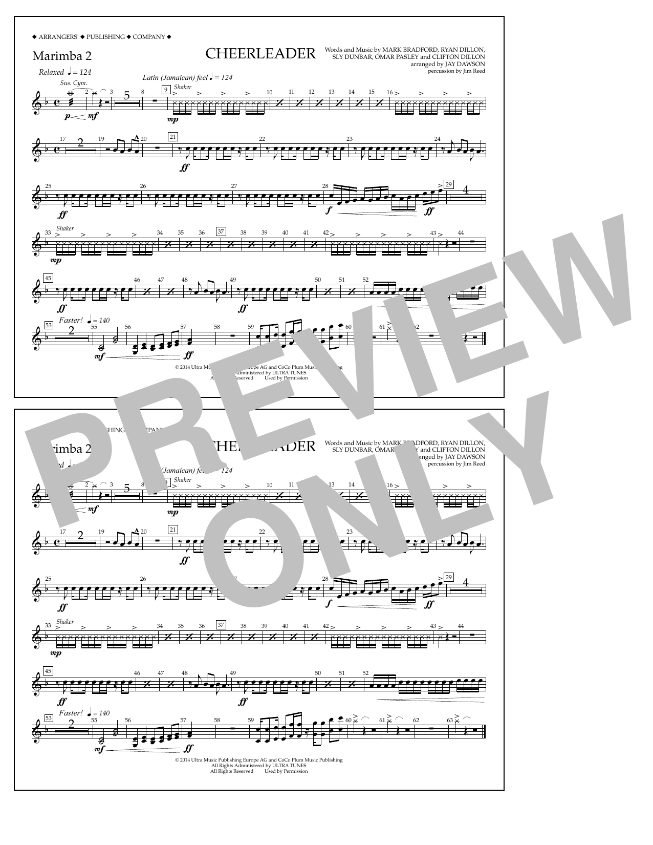 Jay Dawson Cheerleader - Marimba 2 sheet music notes and chords arranged for Marching Band