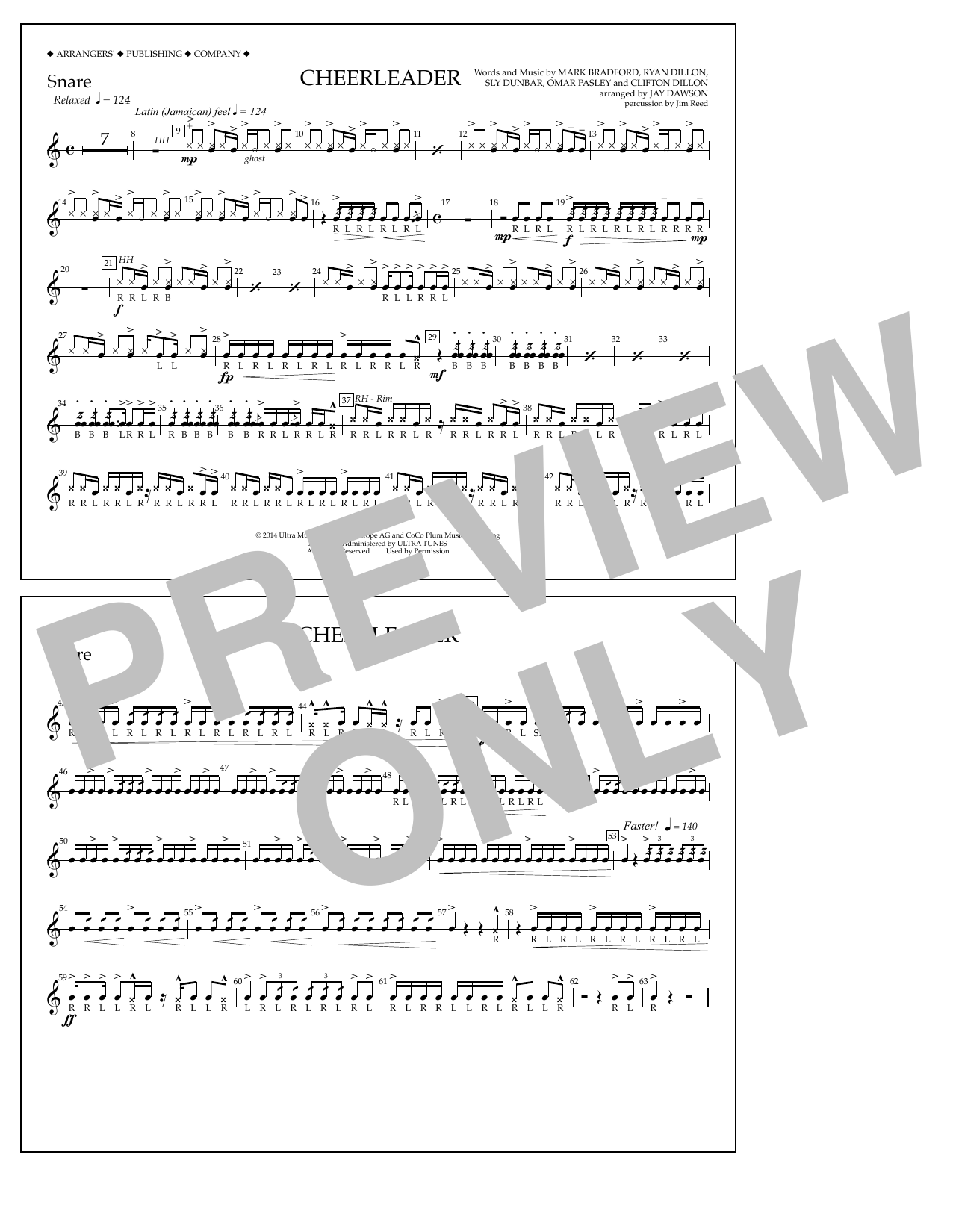 Jay Dawson Cheerleader - Snare sheet music notes and chords arranged for Marching Band