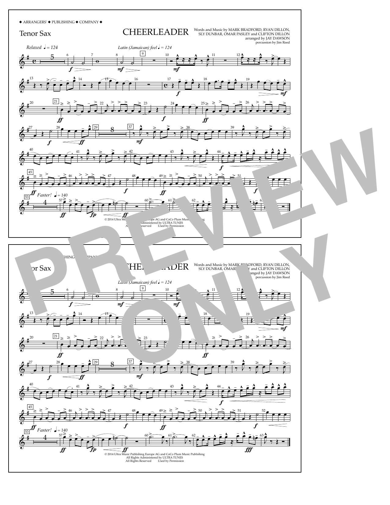 Jay Dawson Cheerleader - Tenor Sax sheet music notes and chords arranged for Marching Band