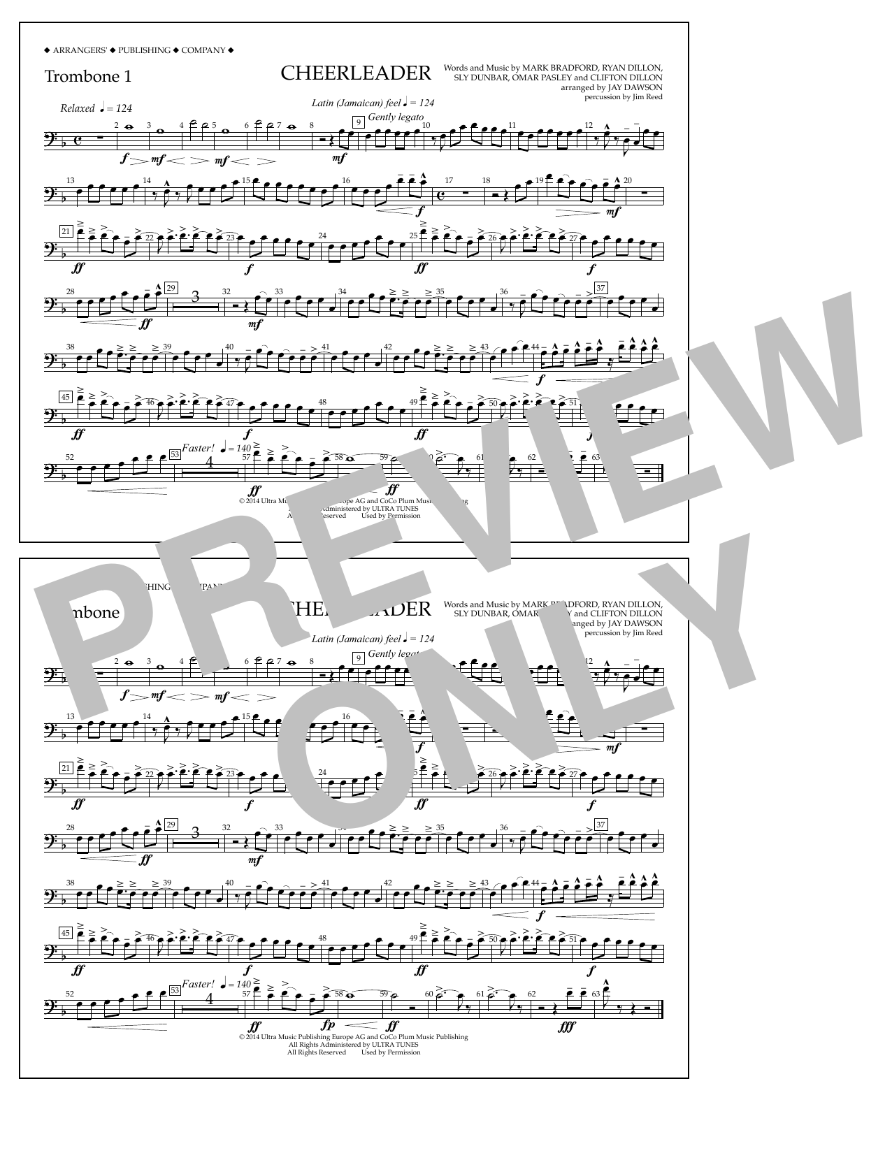 Jay Dawson Cheerleader - Trombone 1 sheet music notes and chords arranged for Marching Band