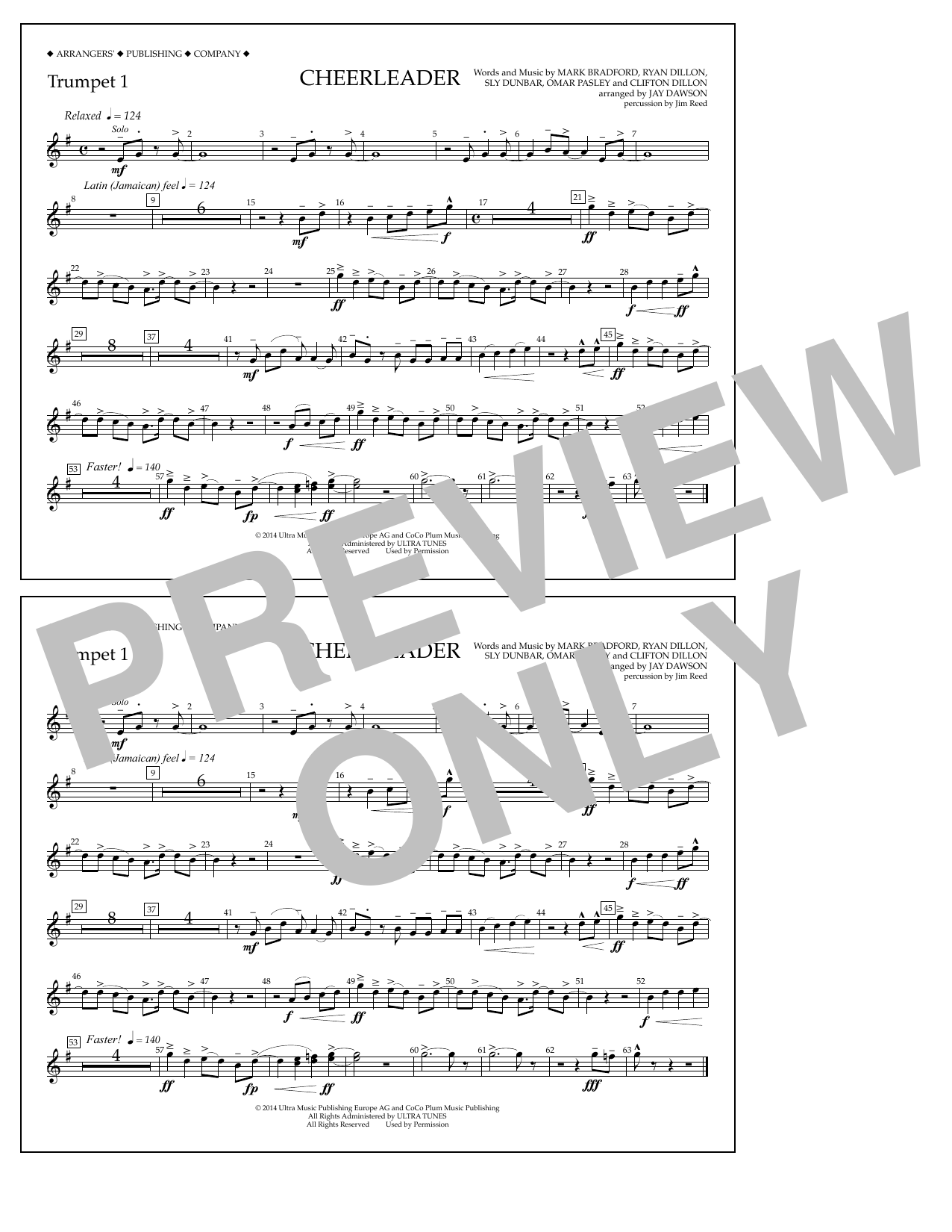 Jay Dawson Cheerleader - Trumpet 1 sheet music notes and chords arranged for Marching Band