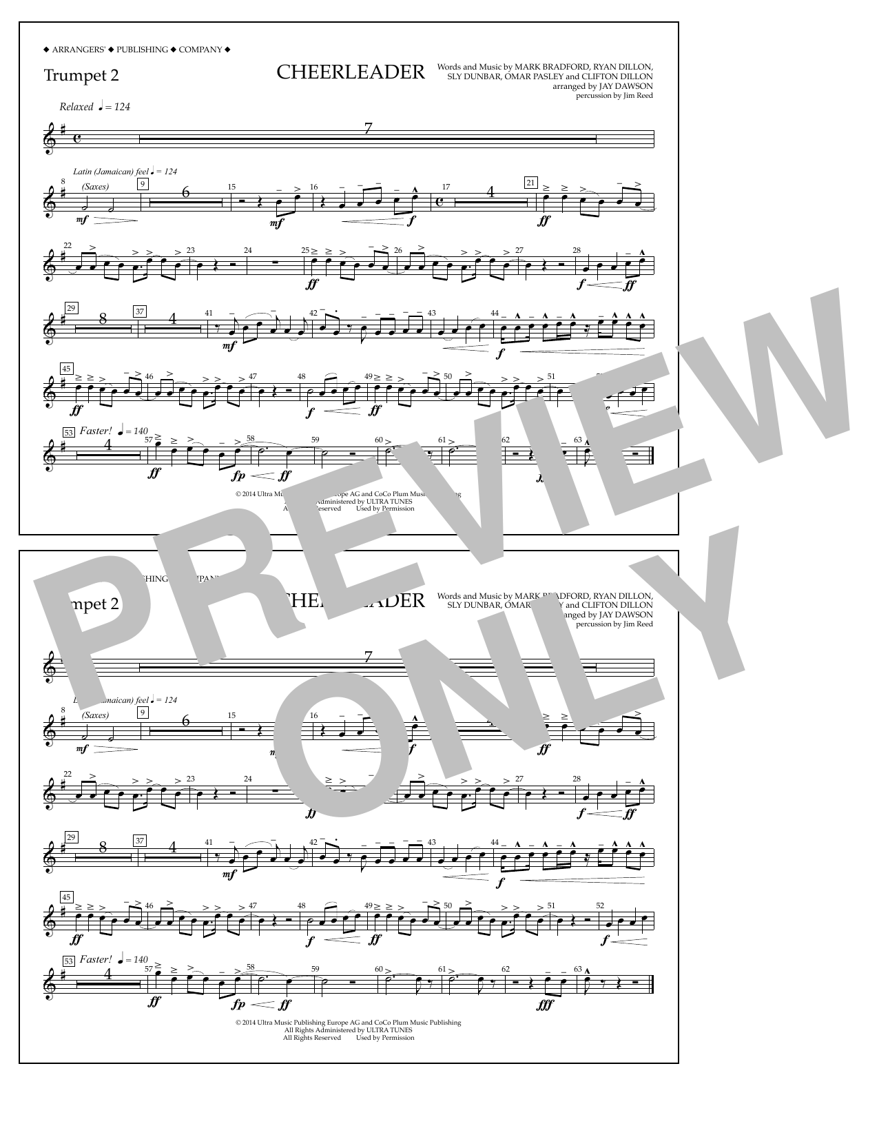 Jay Dawson Cheerleader - Trumpet 2 sheet music notes and chords arranged for Marching Band