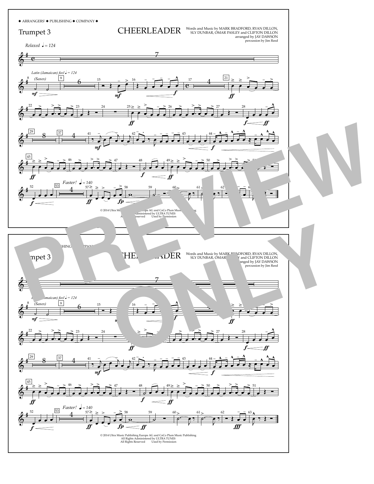 Jay Dawson Cheerleader - Trumpet 3 sheet music notes and chords arranged for Marching Band