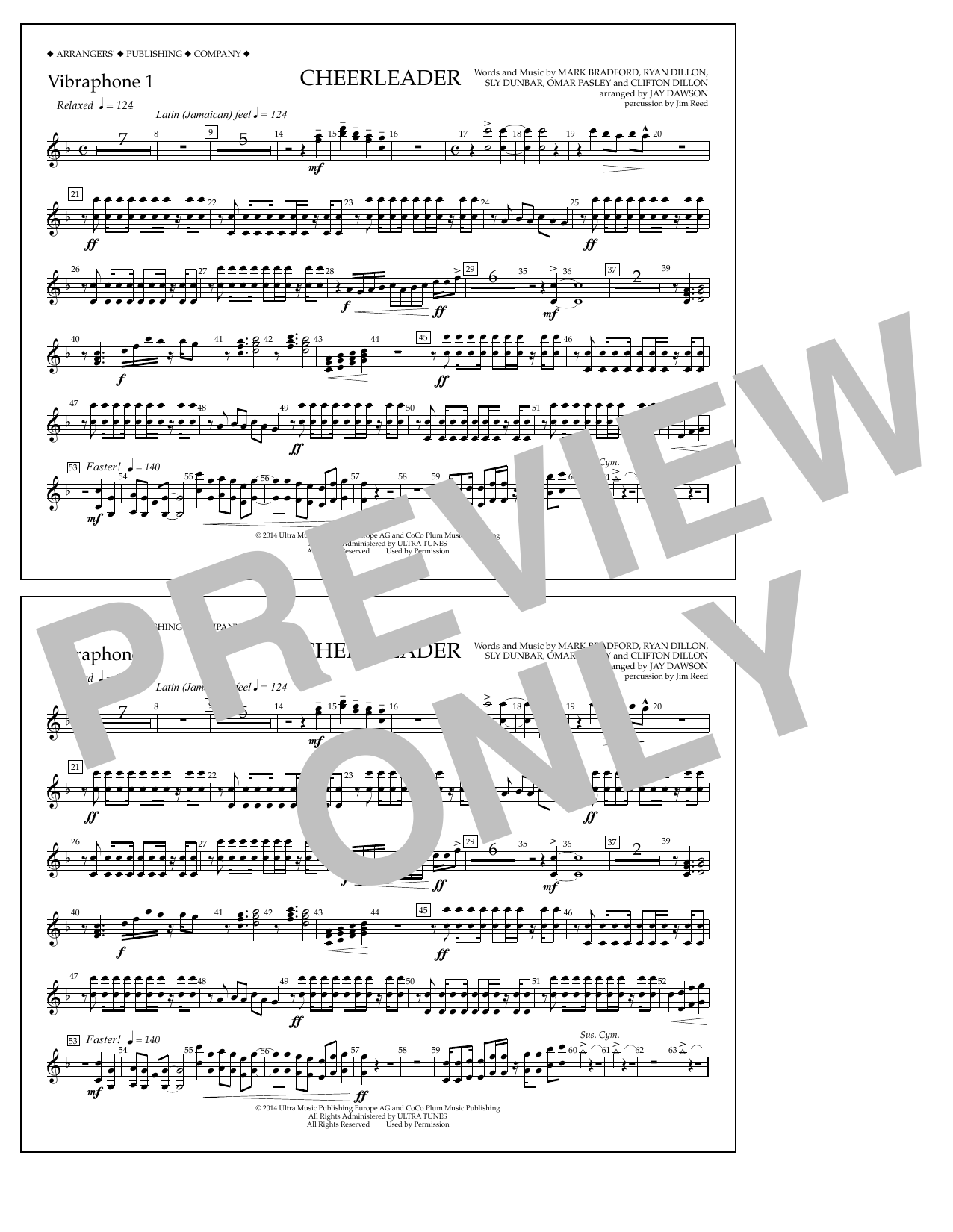 Jay Dawson Cheerleader - Vibraphone 1 sheet music notes and chords arranged for Marching Band