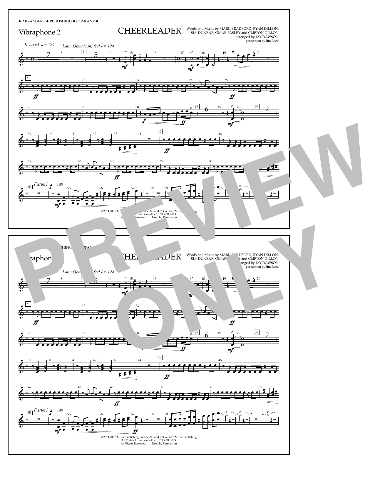 Jay Dawson Cheerleader - Vibraphone 2 sheet music notes and chords arranged for Marching Band