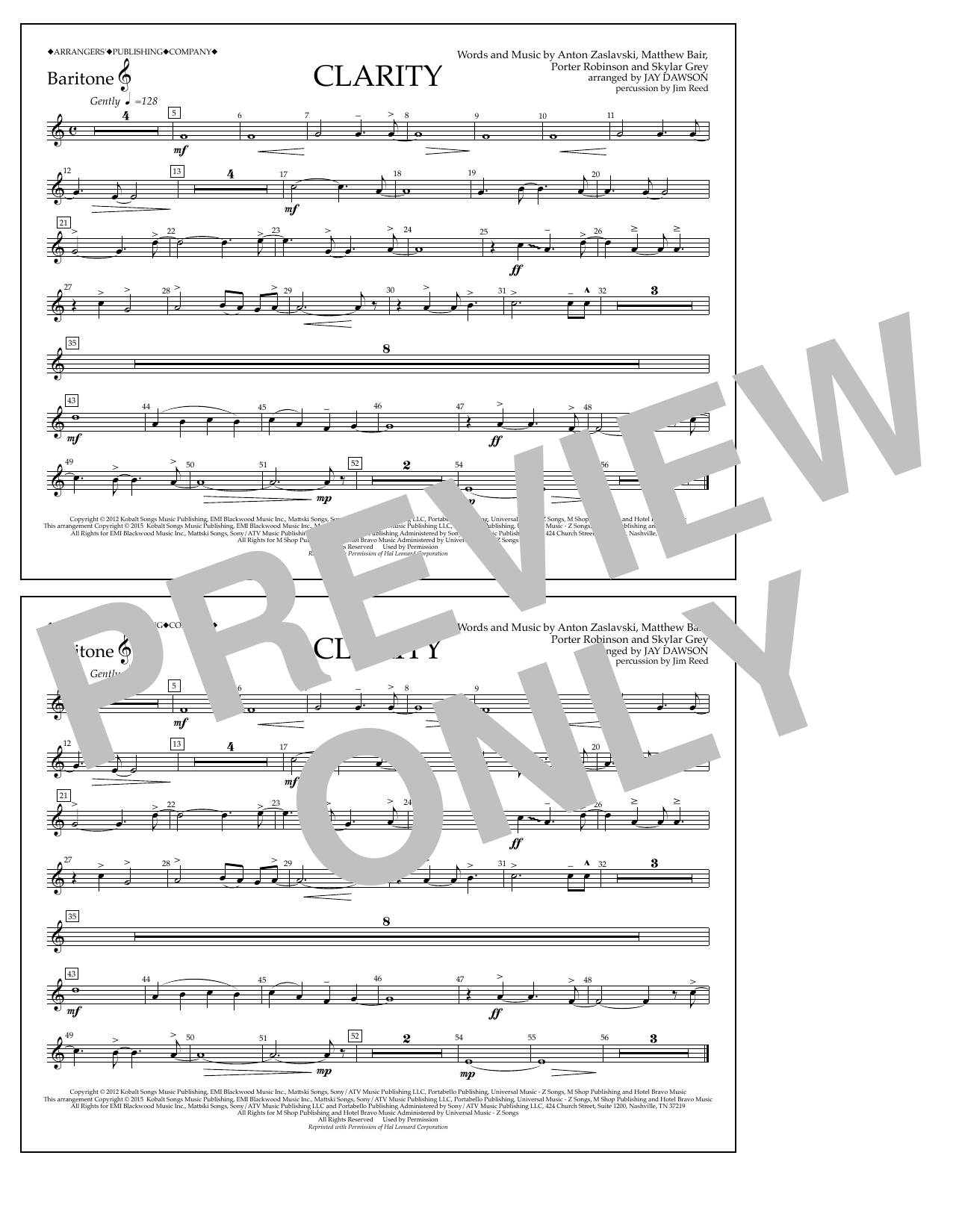 Jay Dawson Clarity - Baritone T.C. sheet music notes and chords arranged for Marching Band