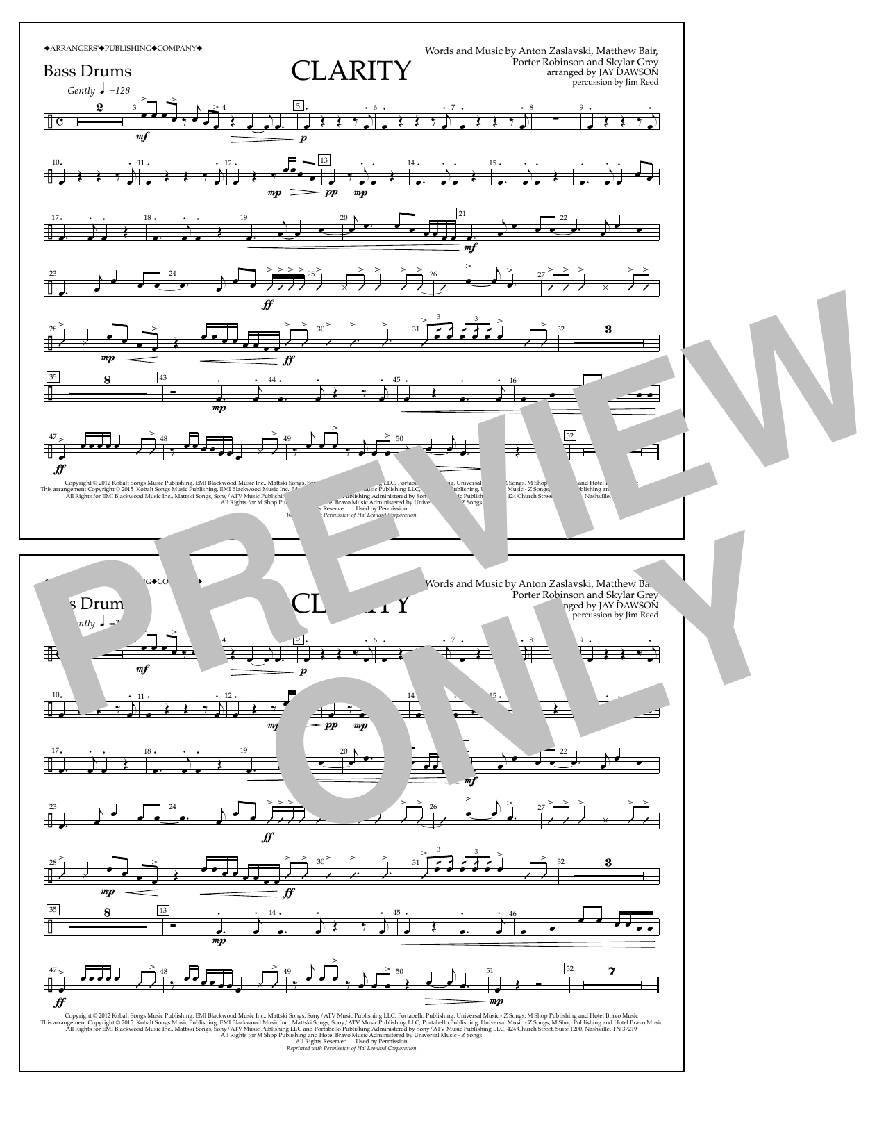 Jay Dawson Clarity - Bass Drums sheet music notes and chords arranged for Marching Band