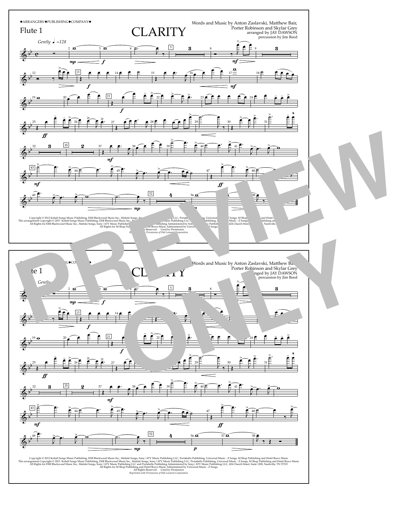 Jay Dawson Clarity - Flute 1 sheet music notes and chords arranged for Marching Band