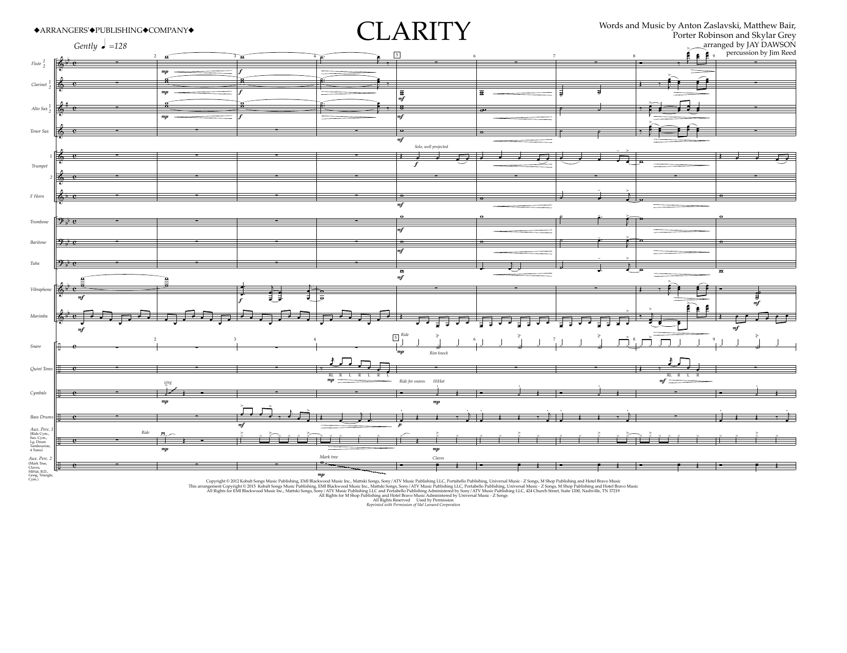 Jay Dawson Clarity - Full Score sheet music notes and chords arranged for Marching Band