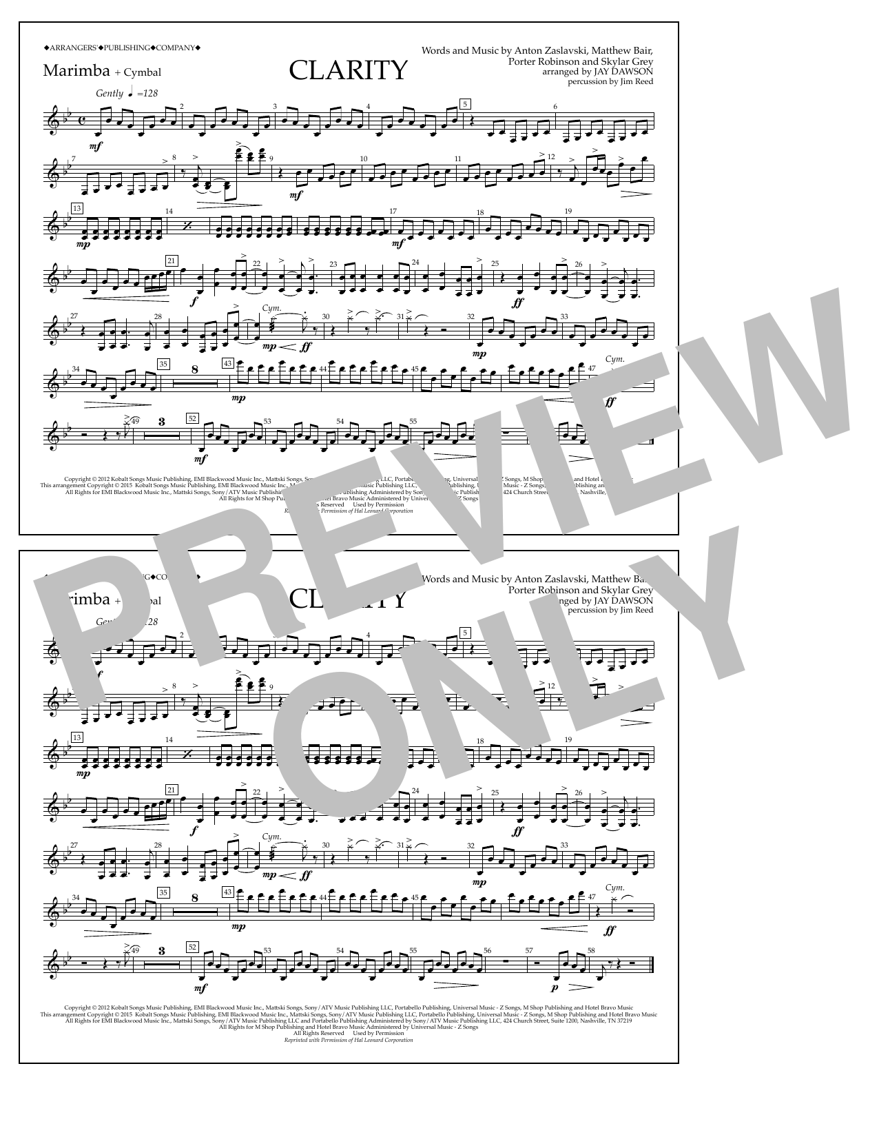 Jay Dawson Clarity - Marimba sheet music notes and chords arranged for Marching Band