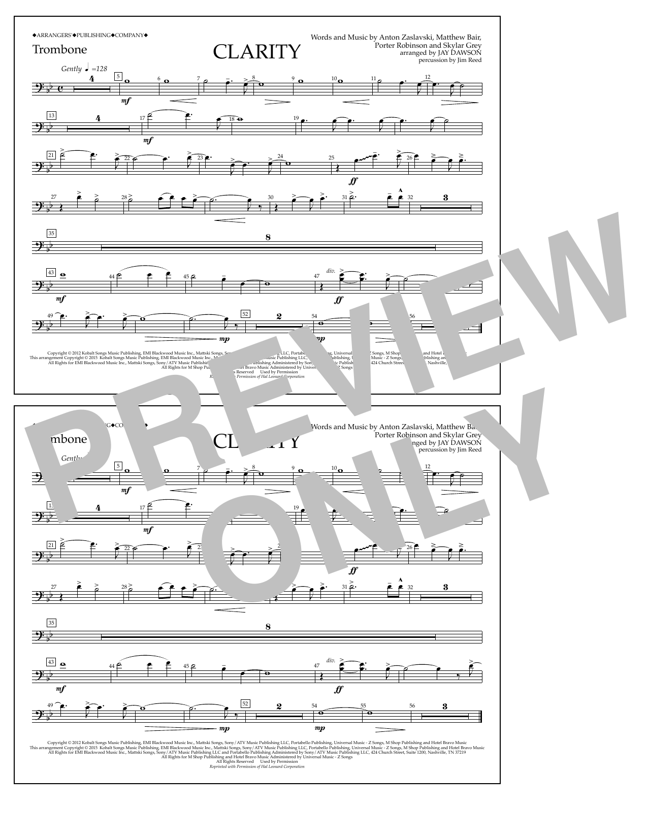 Jay Dawson Clarity - Trombone sheet music notes and chords arranged for Marching Band