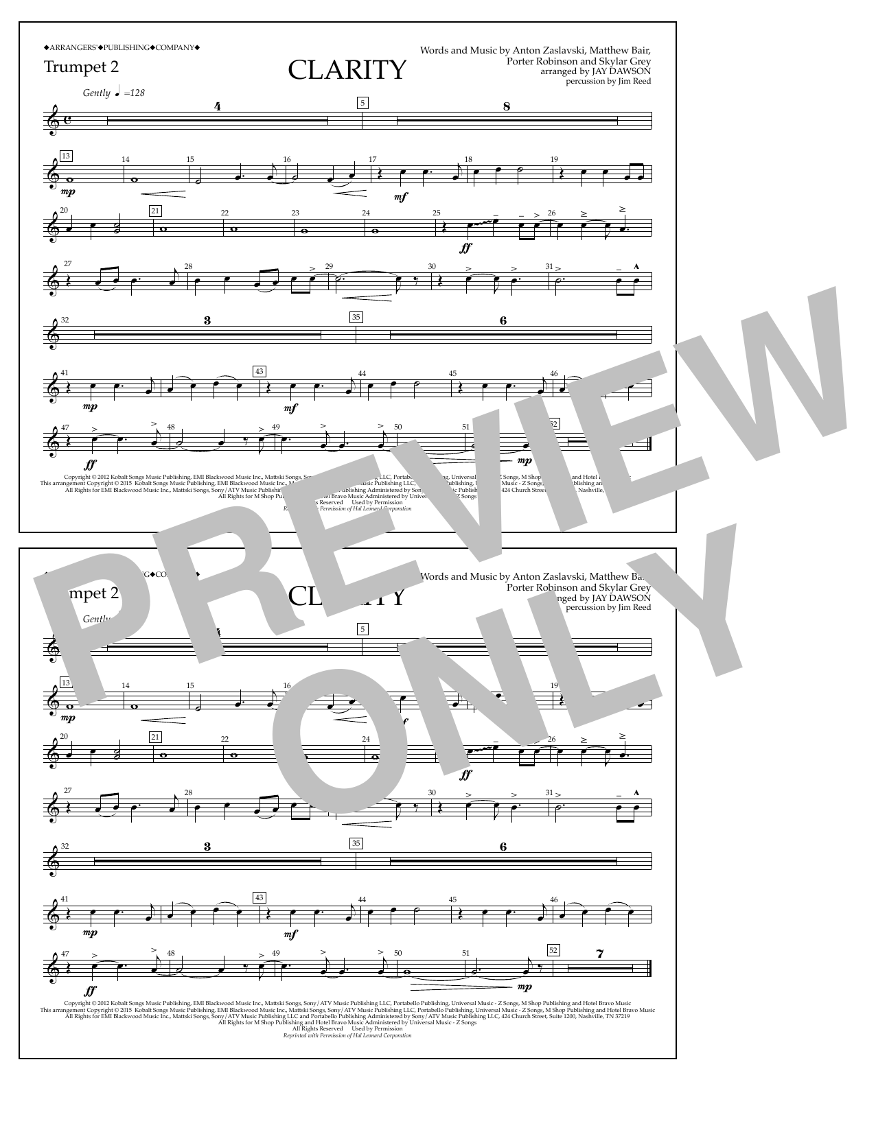 Jay Dawson Clarity - Trumpet 2 sheet music notes and chords arranged for Marching Band