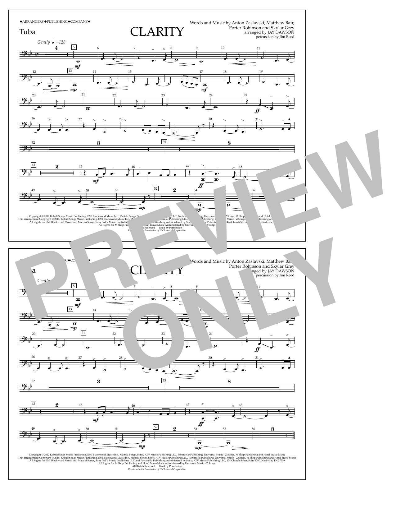 Jay Dawson Clarity - Tuba sheet music notes and chords arranged for Marching Band