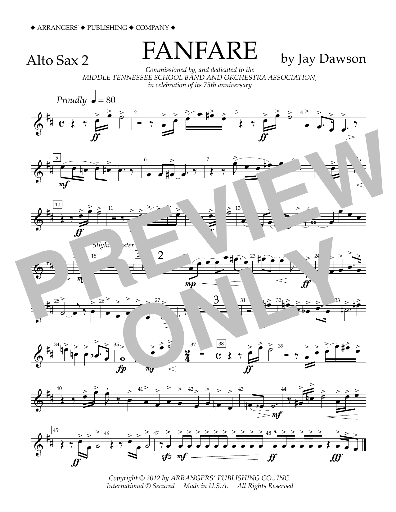 Jay Dawson Fanfare - Alto Sax 2 sheet music notes and chords arranged for Concert Band