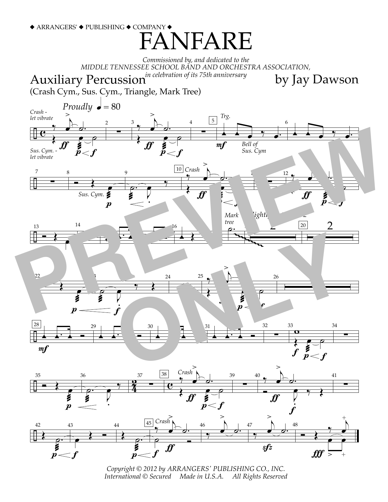 Jay Dawson Fanfare - Aux. Percussion sheet music notes and chords arranged for Concert Band