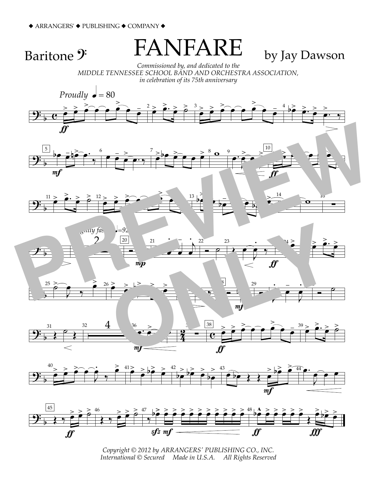 Jay Dawson Fanfare - Baritone B.C. sheet music notes and chords arranged for Concert Band