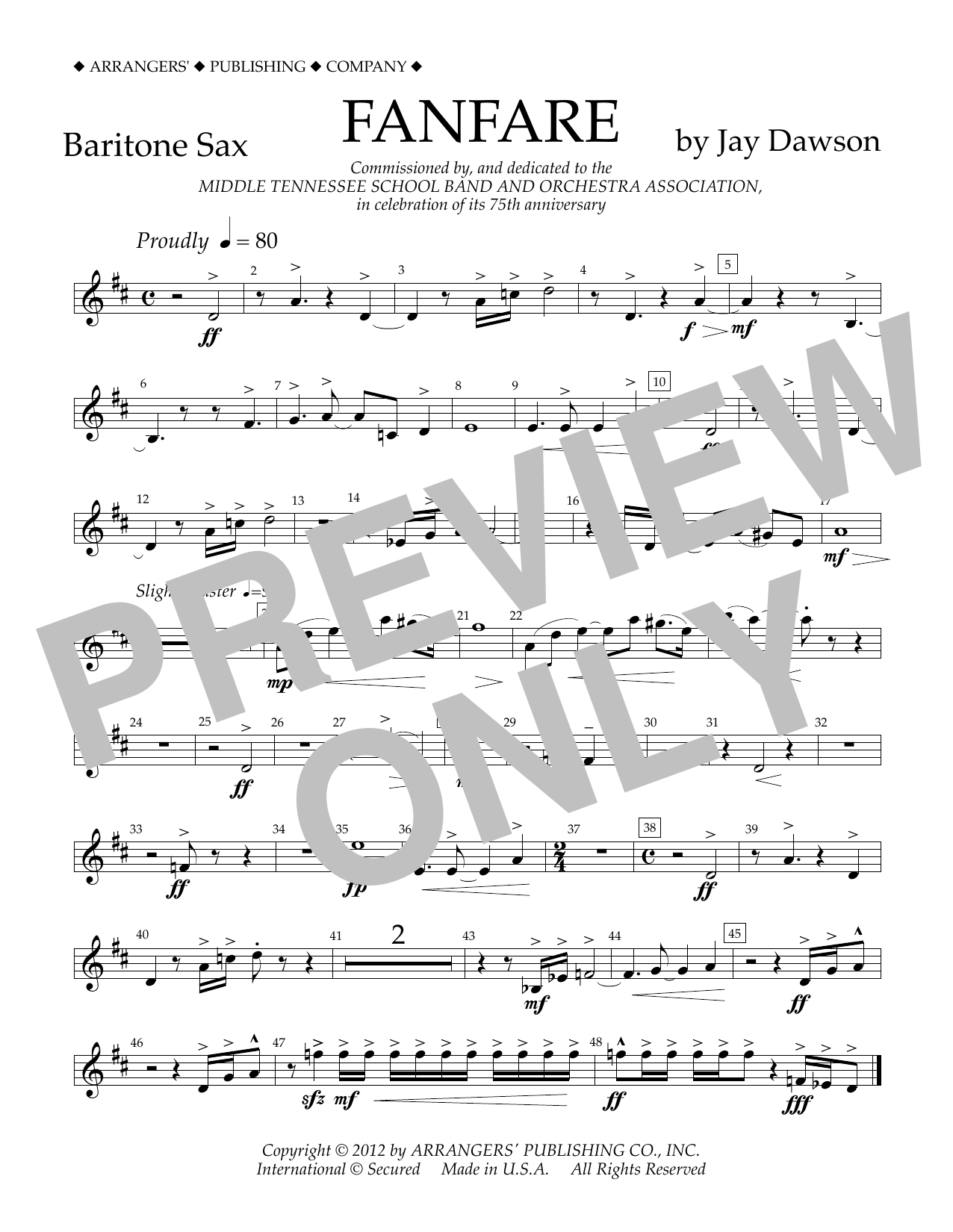 Jay Dawson Fanfare - Baritone Sax sheet music notes and chords arranged for Concert Band