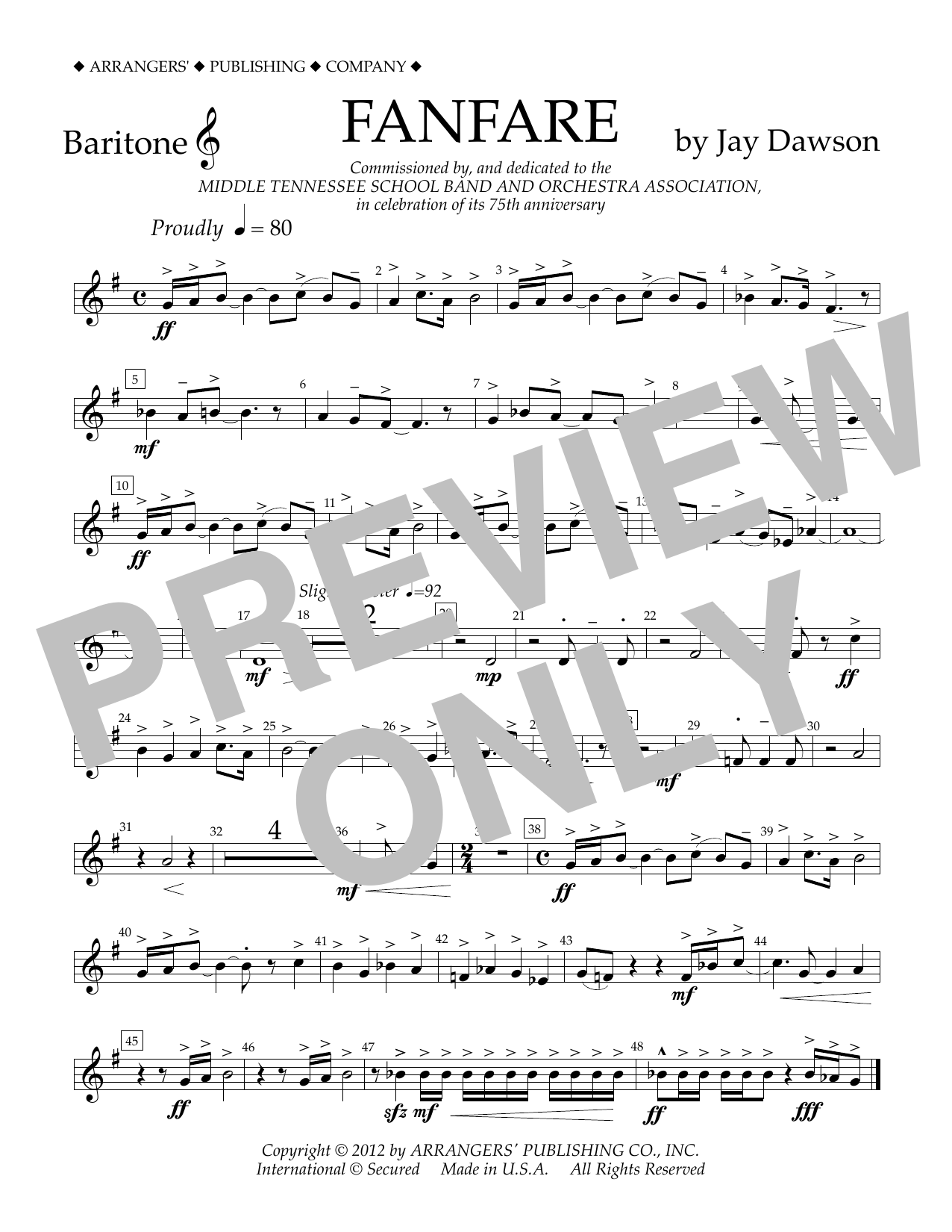 Jay Dawson Fanfare - Baritone T.C. sheet music notes and chords arranged for Concert Band