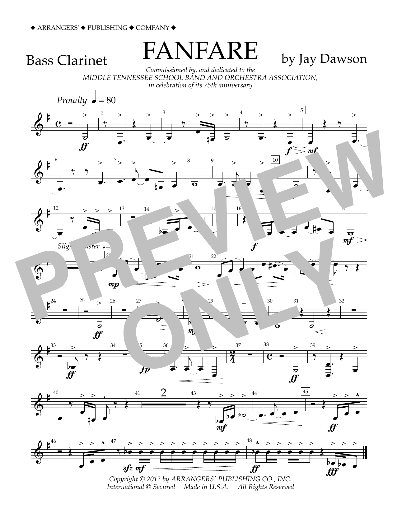 Jay Dawson Fanfare - Bass Clarinet sheet music notes and chords arranged for Concert Band