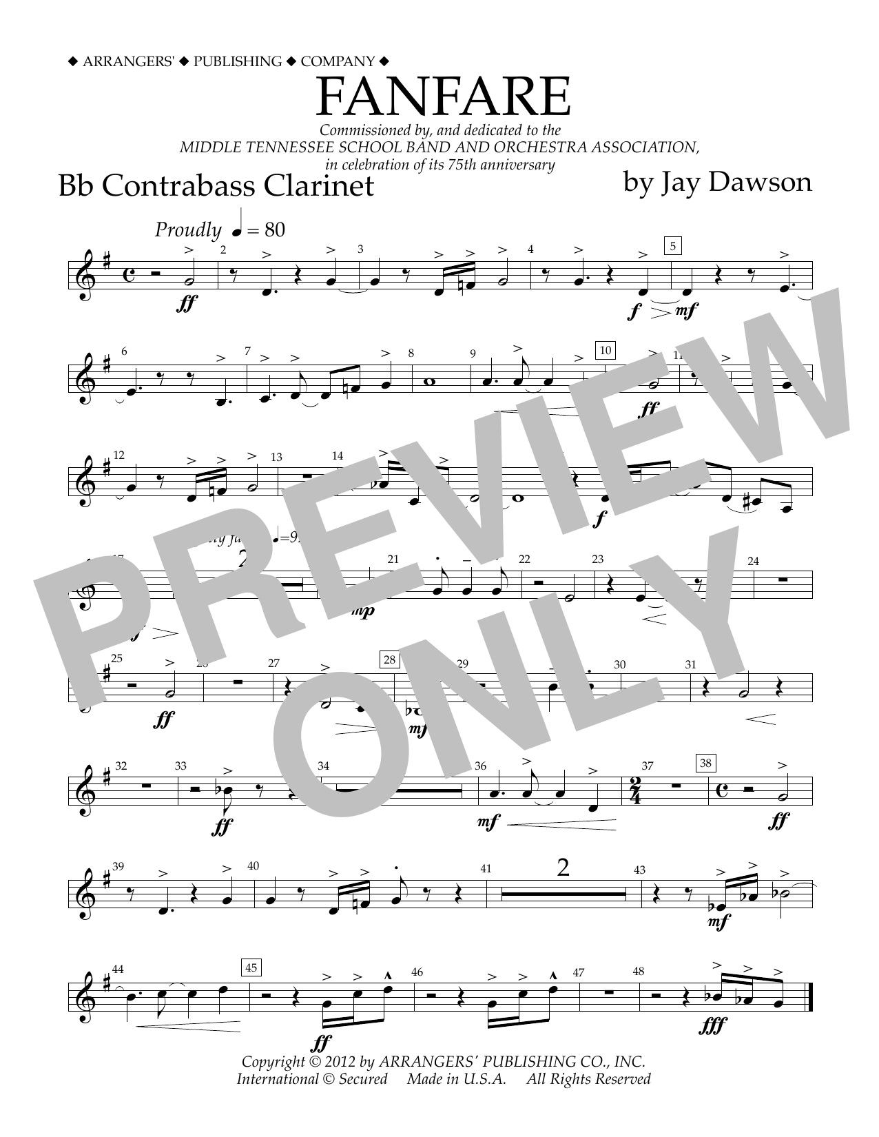 Jay Dawson Fanfare - Bb Contra Bass Clarinet sheet music notes and chords arranged for Concert Band
