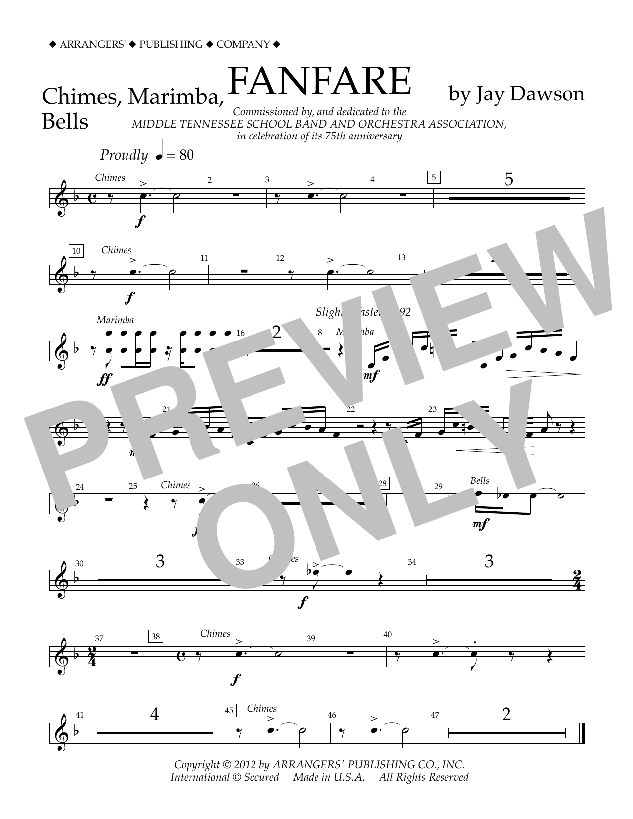 Jay Dawson Fanfare - Chimes, Marimba, Bells sheet music notes and chords arranged for Concert Band