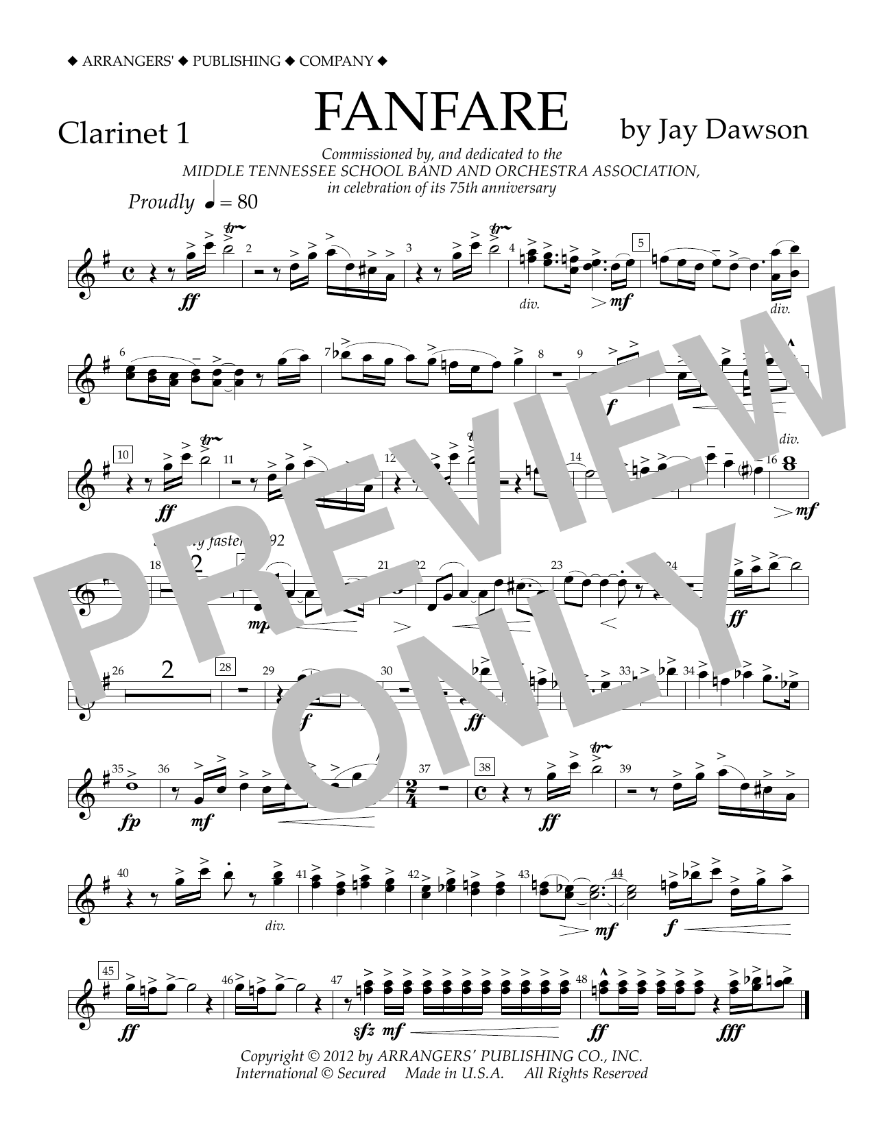 Jay Dawson Fanfare - Clarinet 1 sheet music notes and chords arranged for Concert Band
