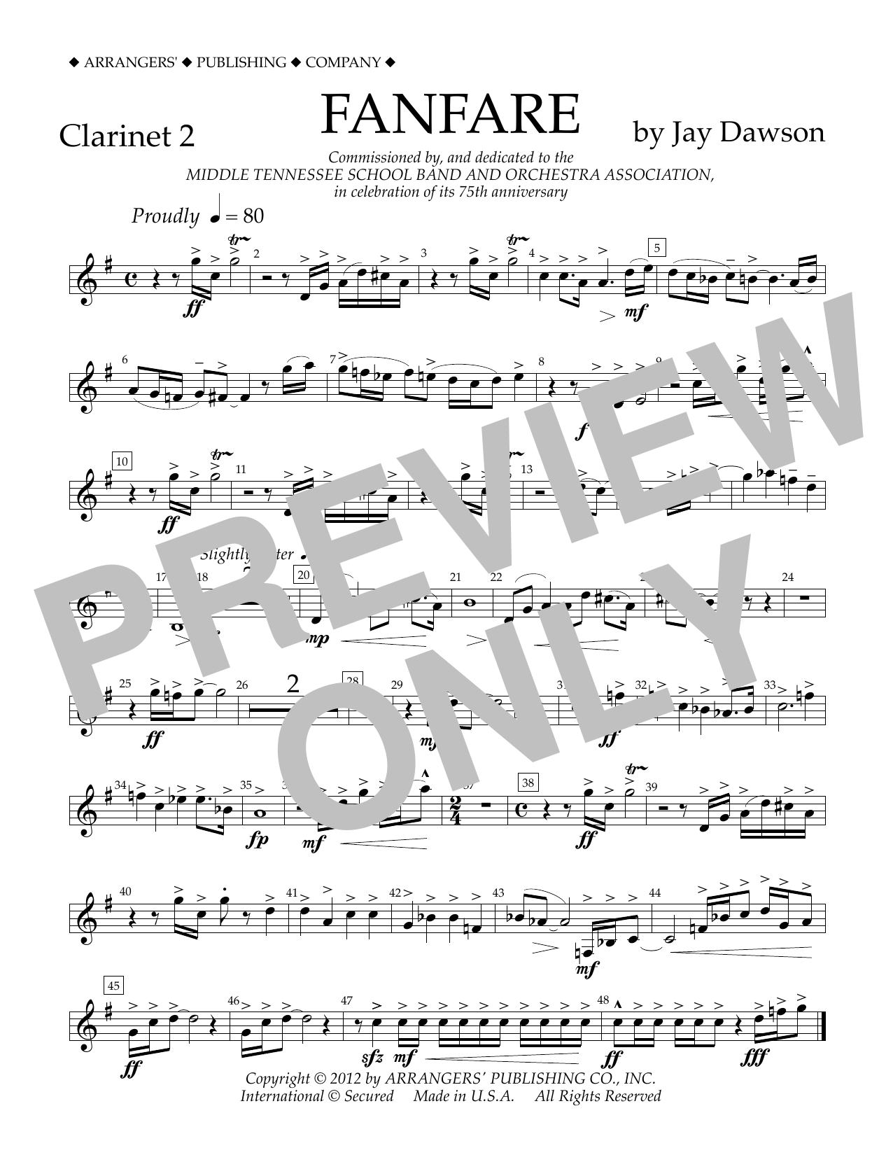 Jay Dawson Fanfare - Clarinet 2 sheet music notes and chords arranged for Concert Band