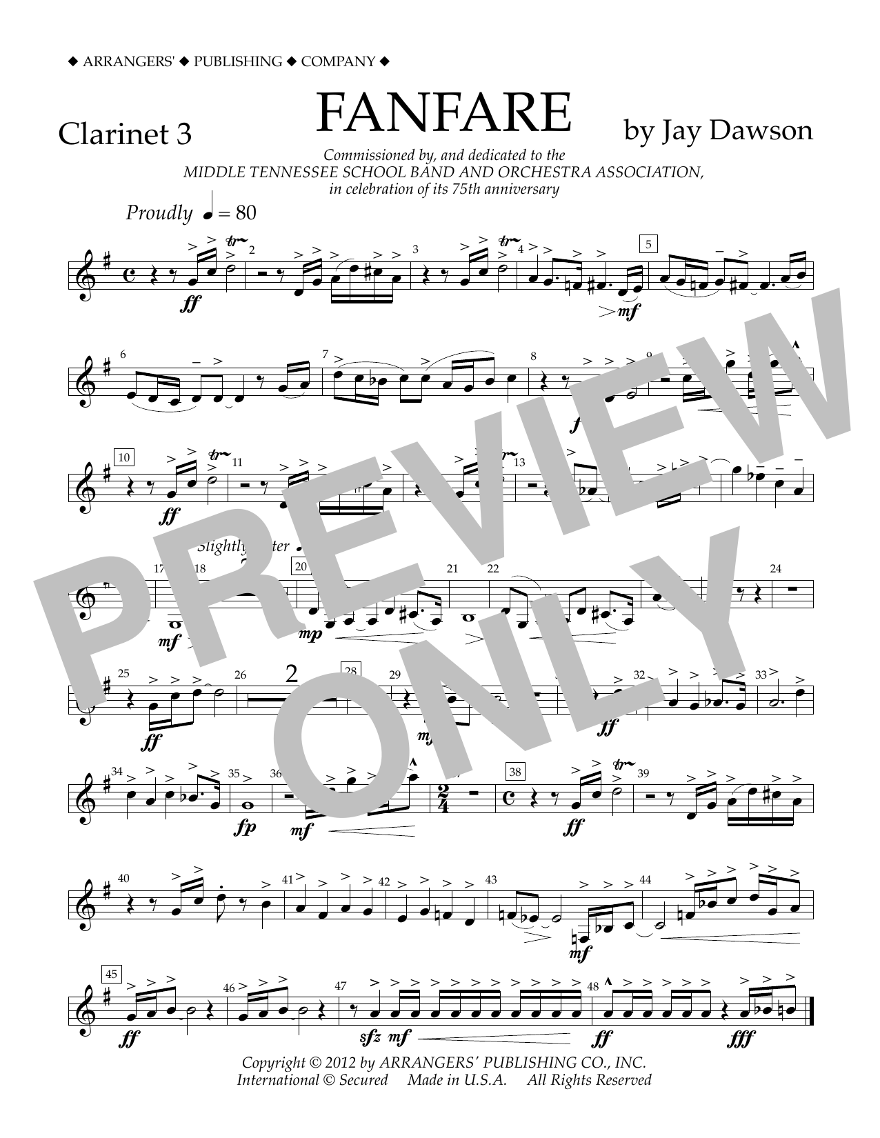 Jay Dawson Fanfare - Clarinet 3 sheet music notes and chords arranged for Concert Band
