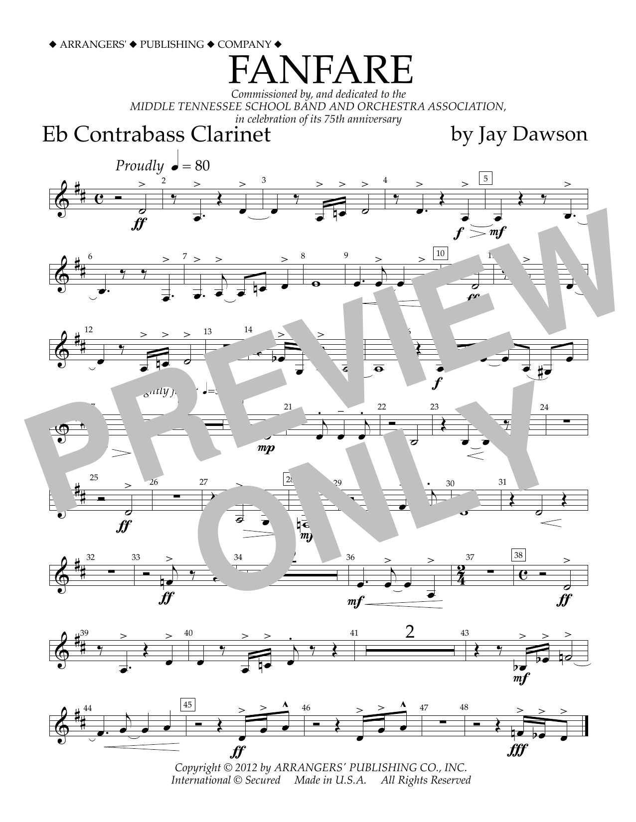 Jay Dawson Fanfare - Eb Contra Bass Clarinet sheet music notes and chords arranged for Concert Band