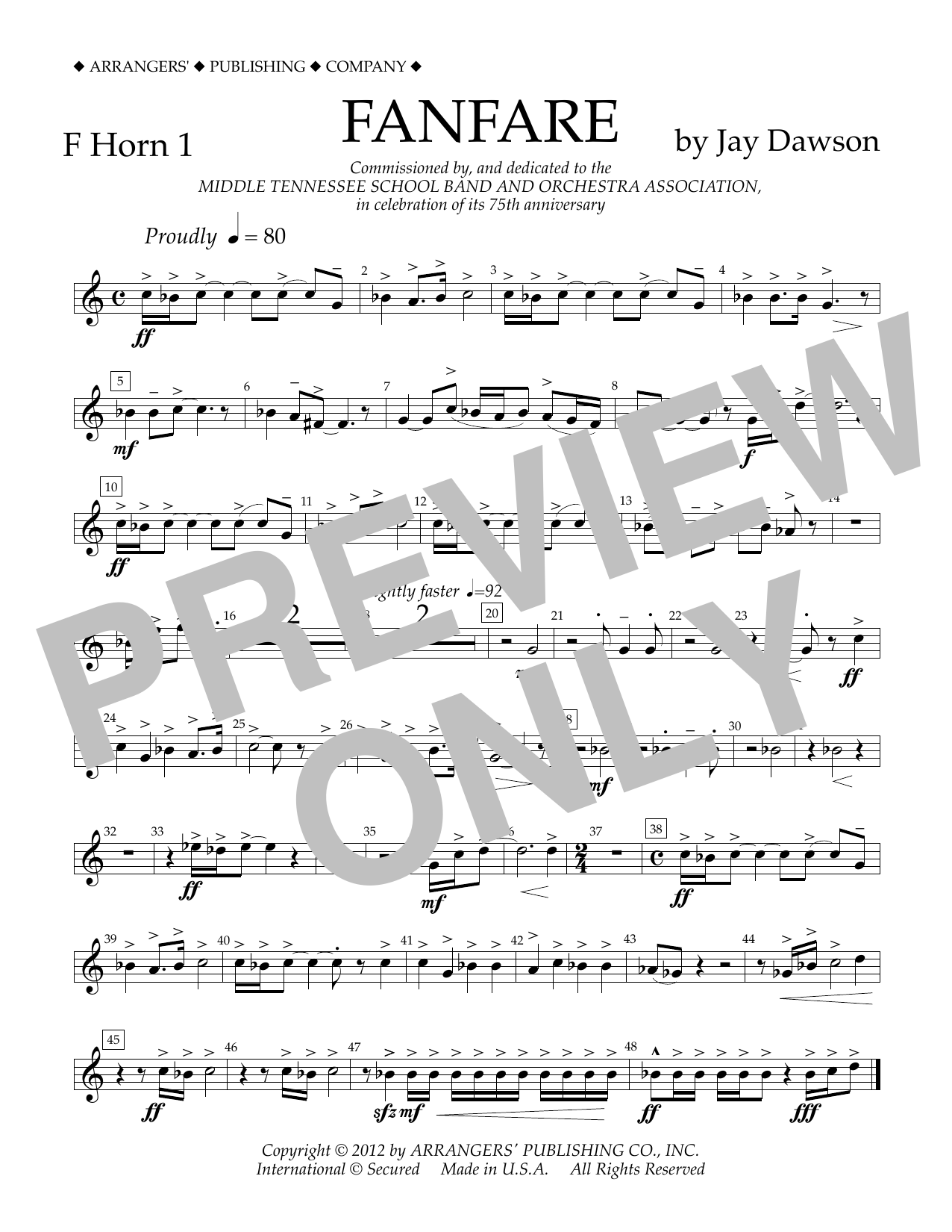 Jay Dawson Fanfare - F Horn 1 sheet music notes and chords arranged for Concert Band