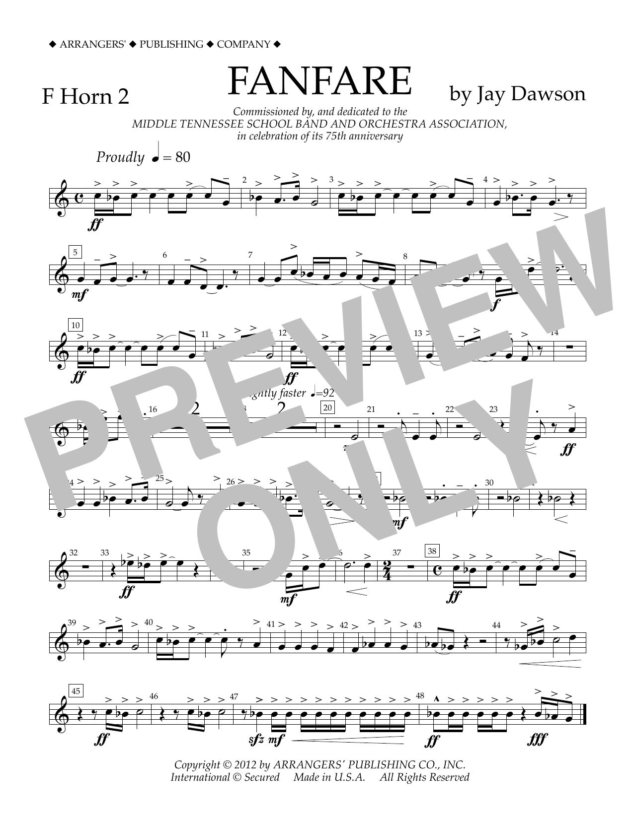 Jay Dawson Fanfare - F Horn 2 sheet music notes and chords arranged for Concert Band
