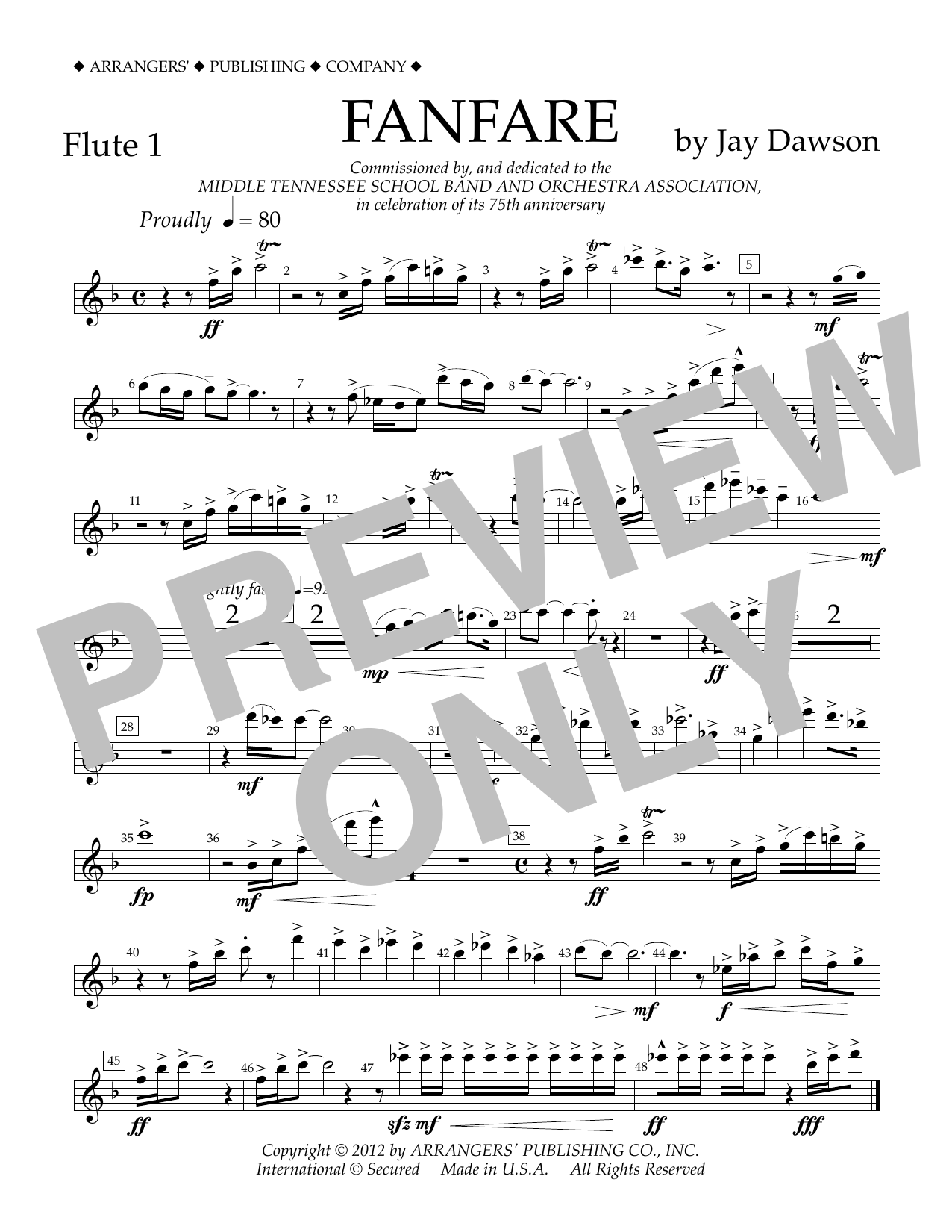 Jay Dawson Fanfare - Flute 1 sheet music notes and chords arranged for Concert Band