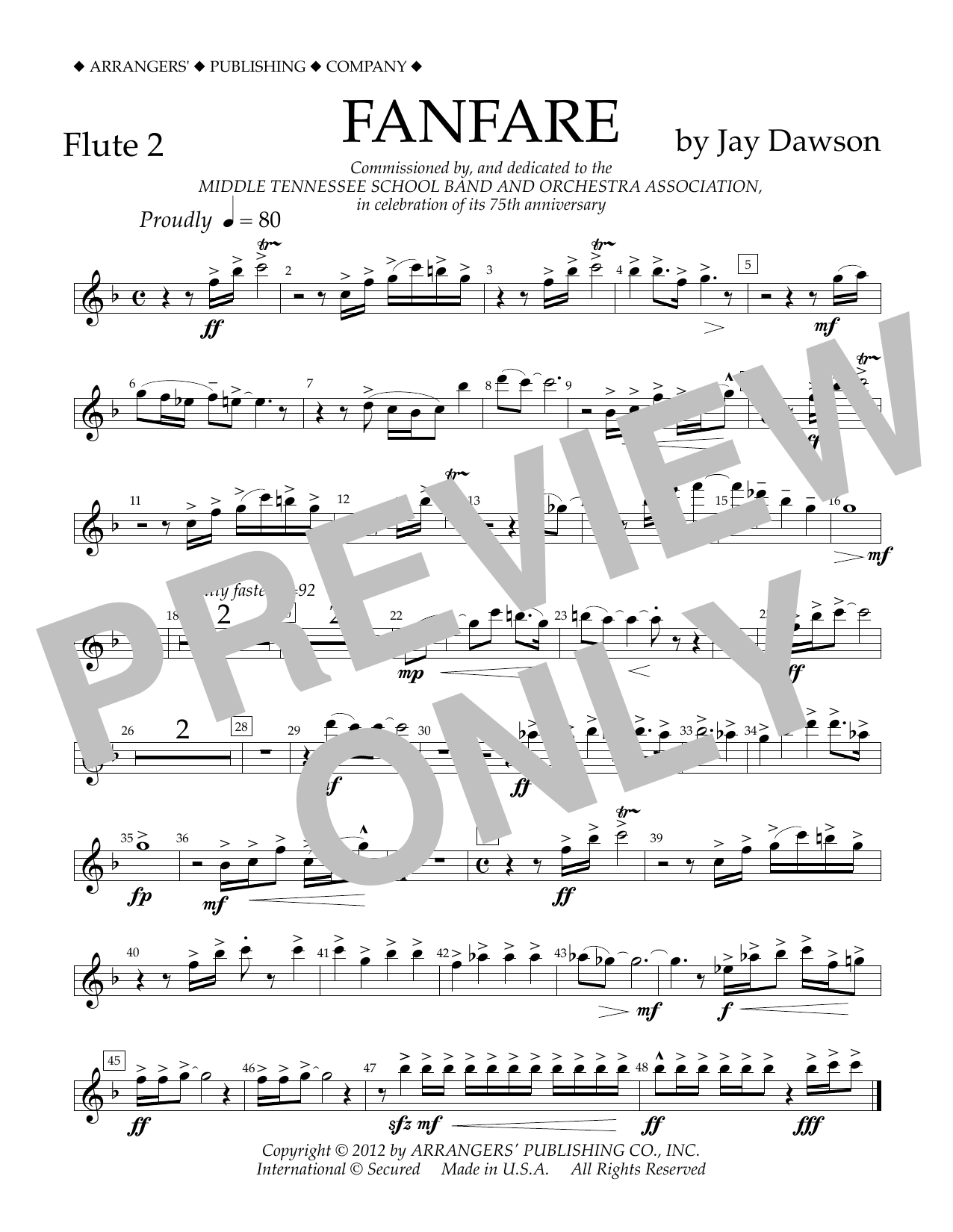 Jay Dawson Fanfare - Flute 2 sheet music notes and chords arranged for Concert Band