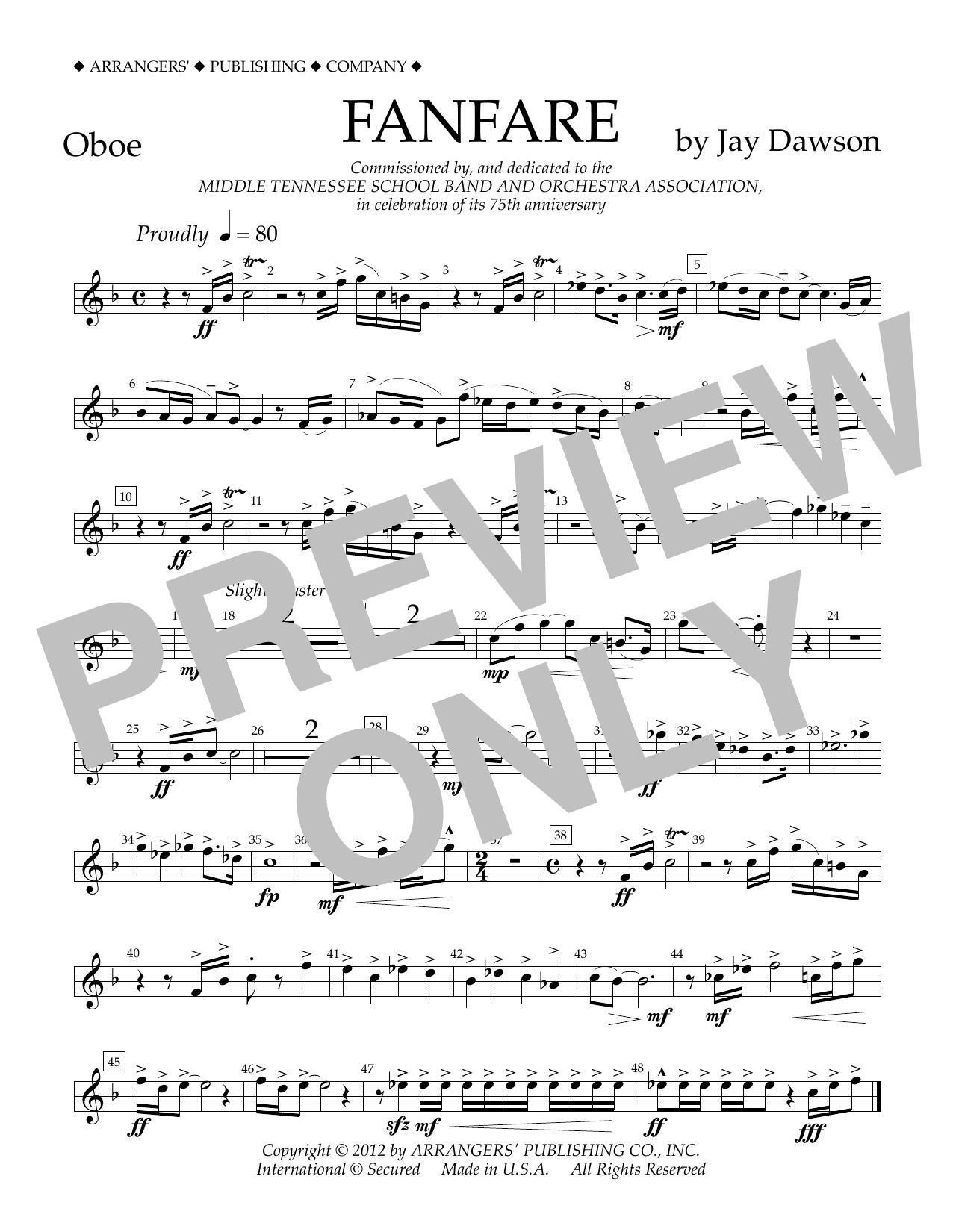 Jay Dawson Fanfare - Oboe sheet music notes and chords arranged for Concert Band