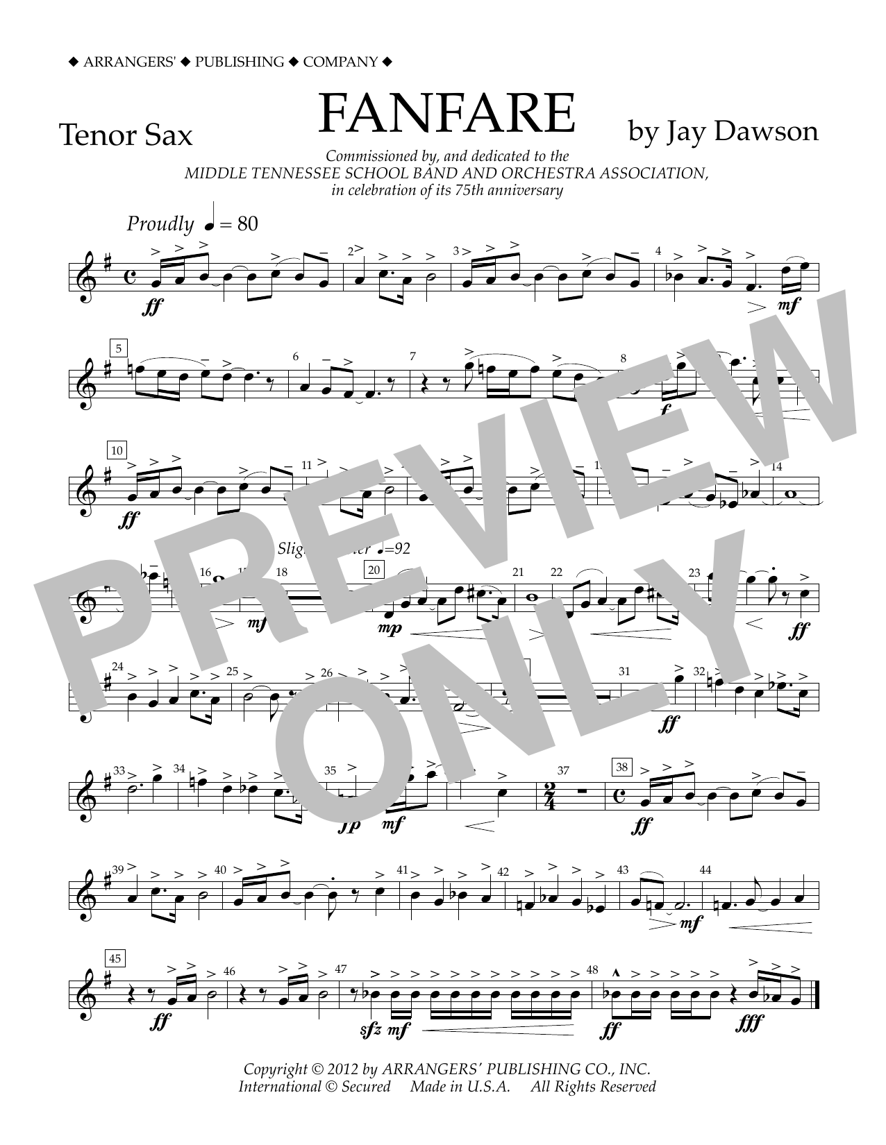 Jay Dawson Fanfare - Tenor Sax sheet music notes and chords arranged for Concert Band