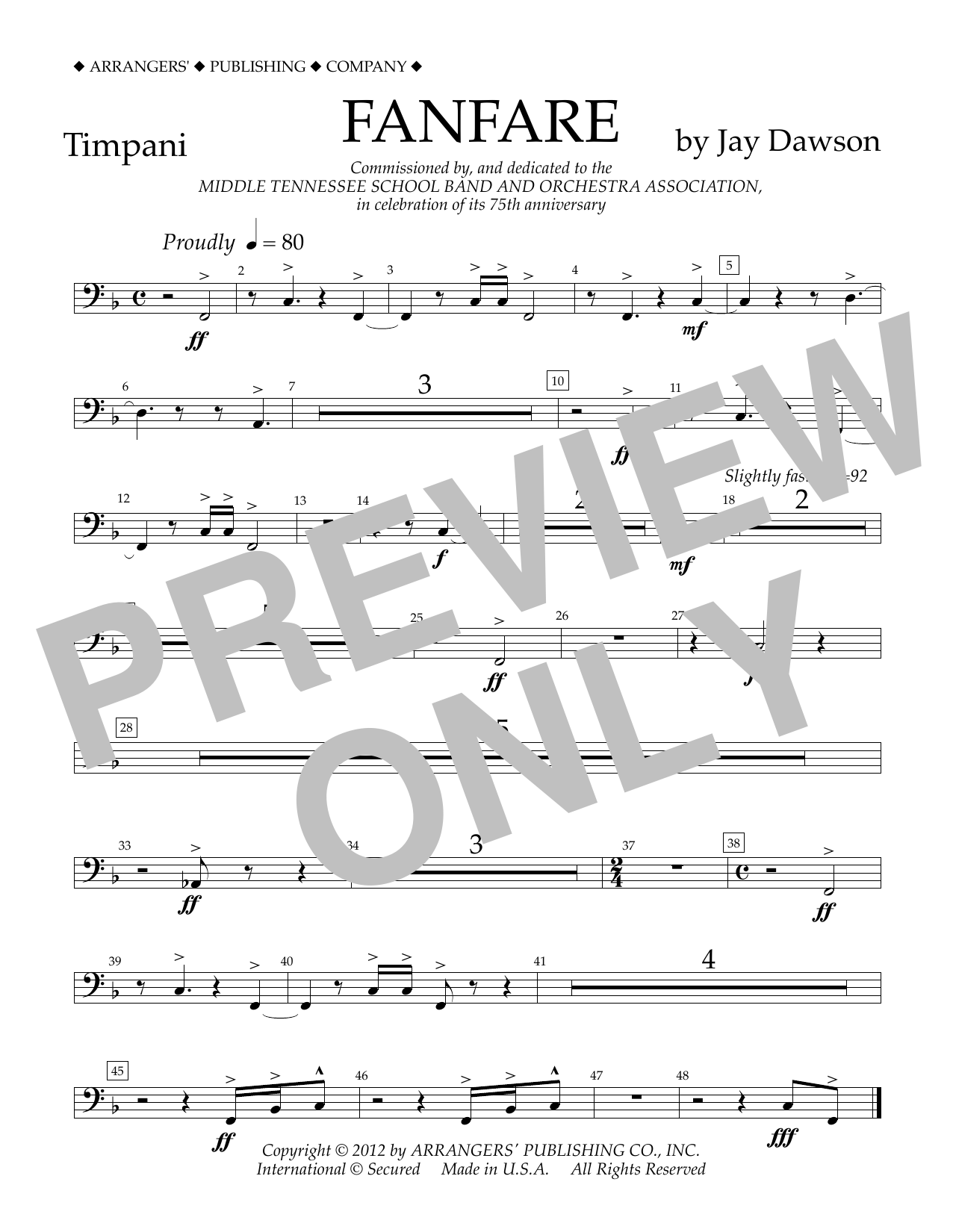 Jay Dawson Fanfare - Timpani sheet music notes and chords arranged for Concert Band