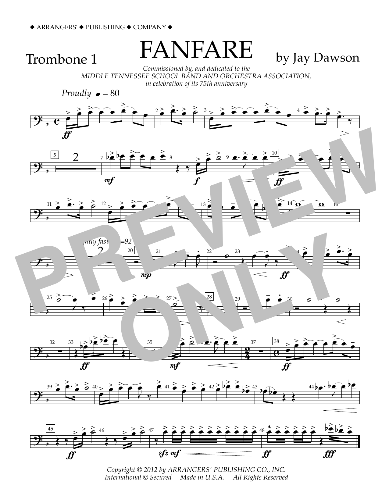 Jay Dawson Fanfare - Trombone 1 sheet music notes and chords arranged for Concert Band