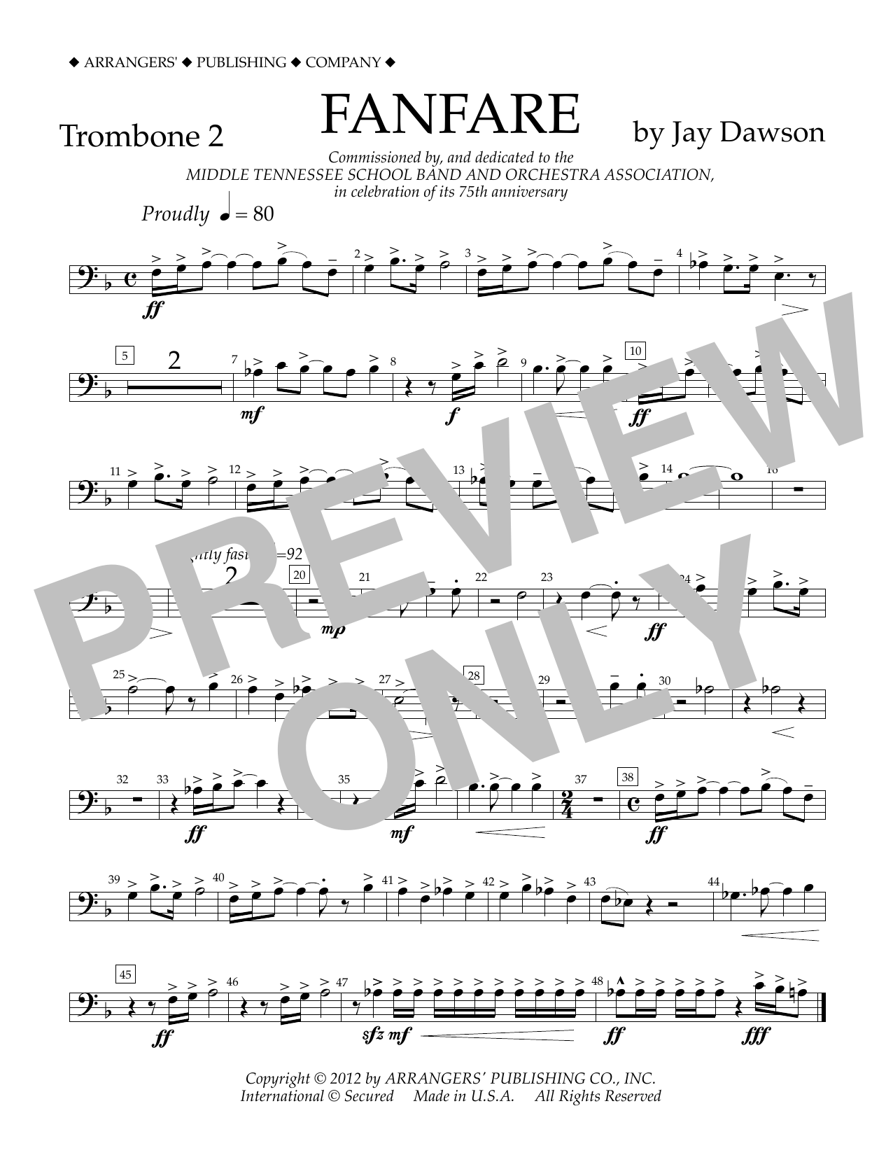 Jay Dawson Fanfare - Trombone 2 sheet music notes and chords arranged for Concert Band