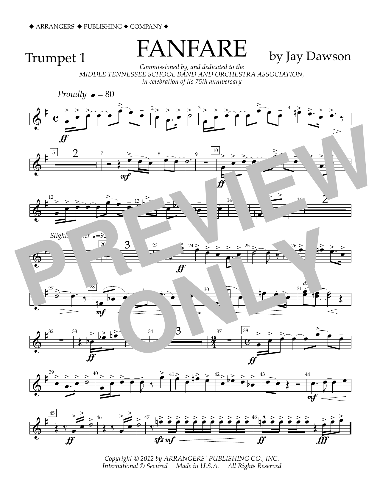 Jay Dawson Fanfare - Trumpet 1 sheet music notes and chords arranged for Concert Band