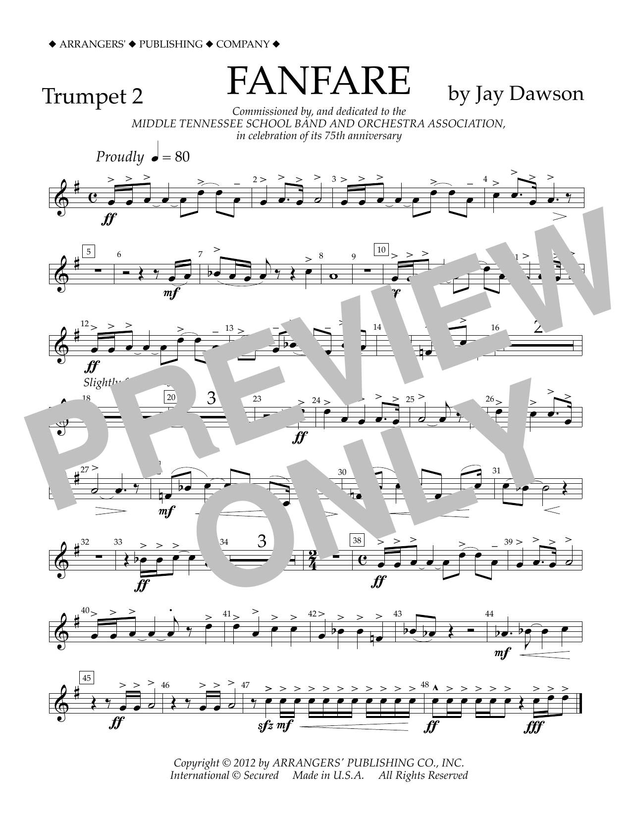 Jay Dawson Fanfare - Trumpet 2 sheet music notes and chords arranged for Concert Band
