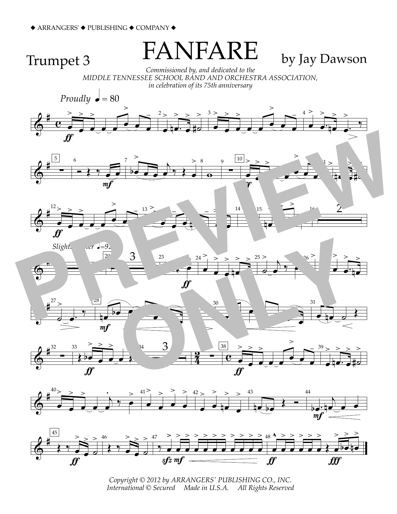 Jay Dawson Fanfare - Trumpet 3 sheet music notes and chords arranged for Concert Band