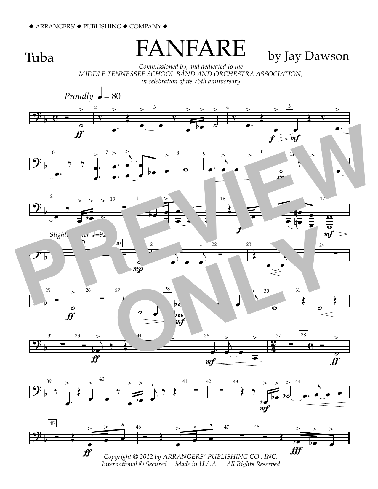 Jay Dawson Fanfare - Tuba sheet music notes and chords arranged for Concert Band