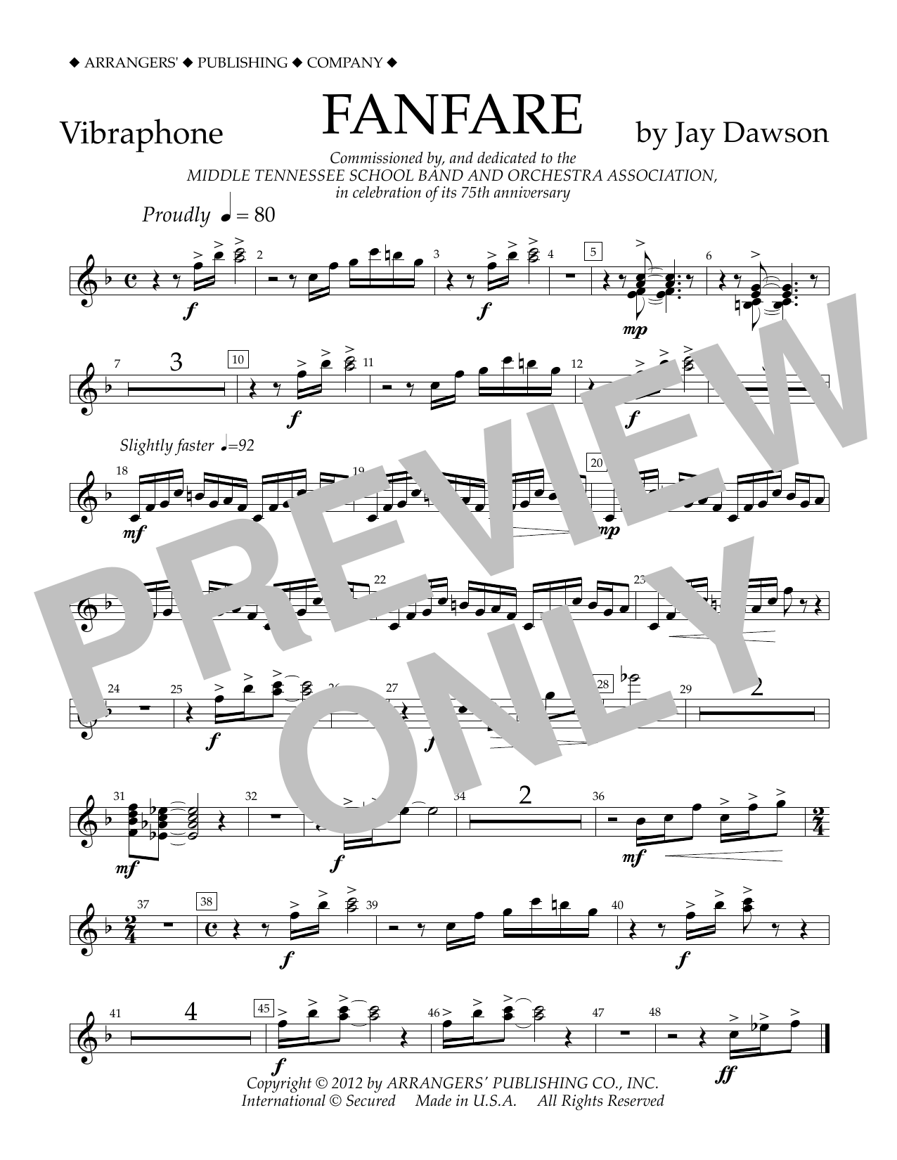 Jay Dawson Fanfare - Vibraphone sheet music notes and chords arranged for Concert Band