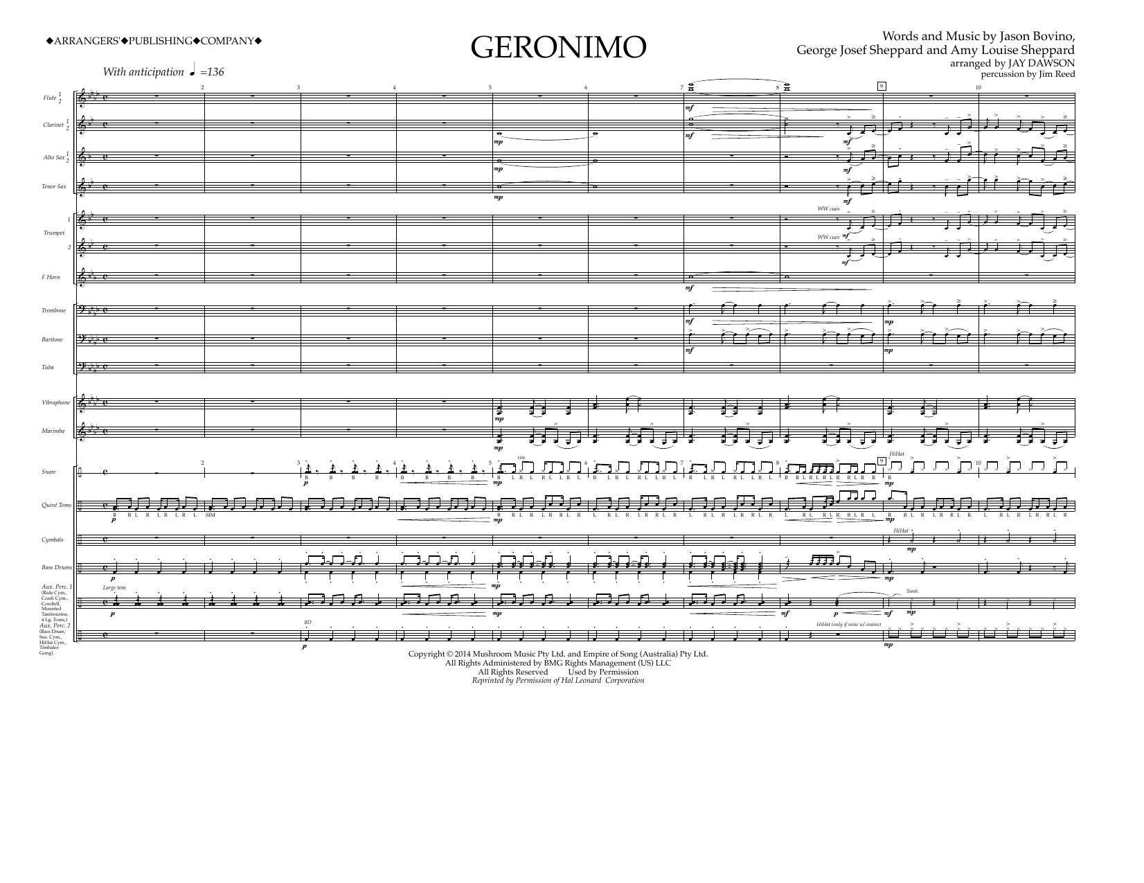 Jay Dawson Geronimo - Full Score sheet music notes and chords arranged for Marching Band