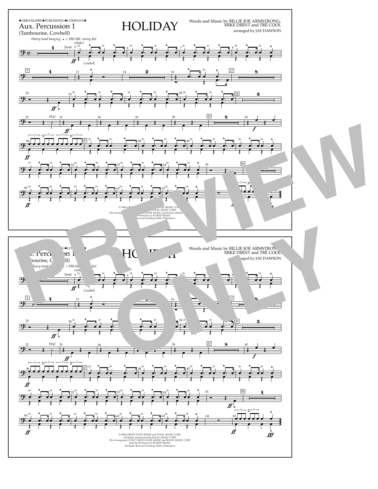 Jay Dawson Holiday - Aux. Percussion 1 sheet music notes and chords arranged for Marching Band