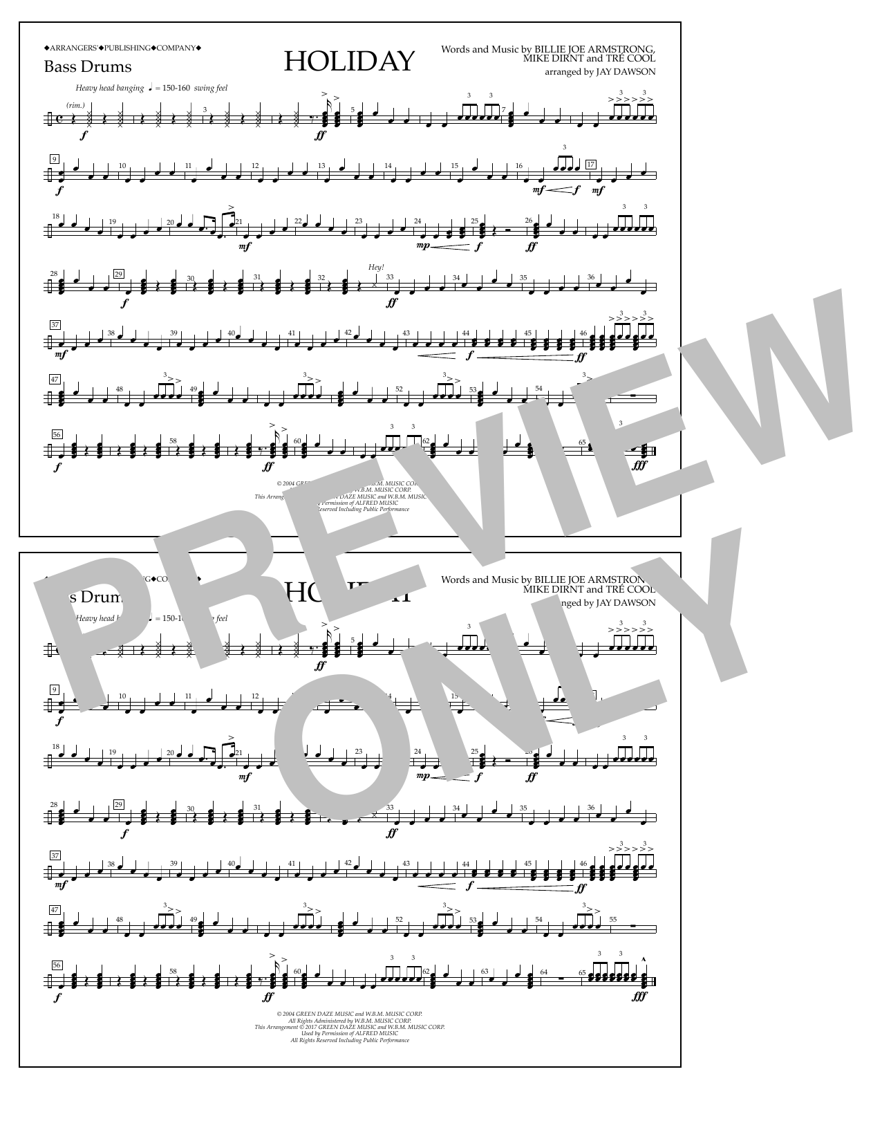 Jay Dawson Holiday - Bass Drum sheet music notes and chords arranged for Marching Band