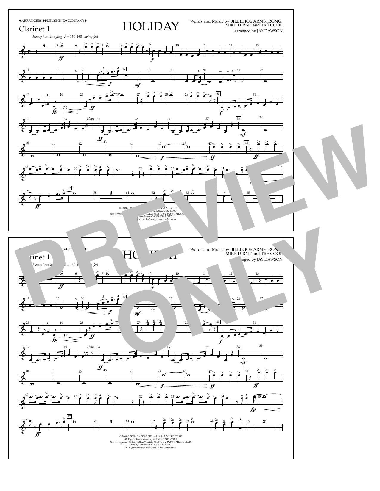 Jay Dawson Holiday - Bb Clarinet 1 sheet music notes and chords arranged for Marching Band
